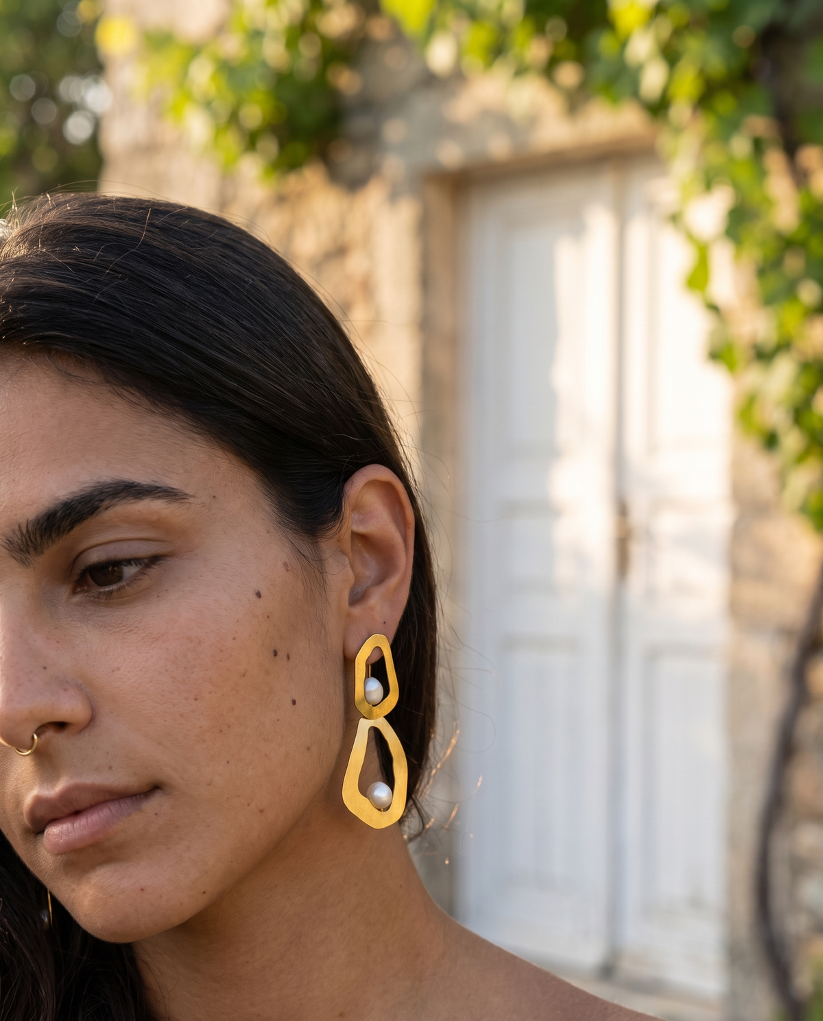 small double hoop earrings with pearl