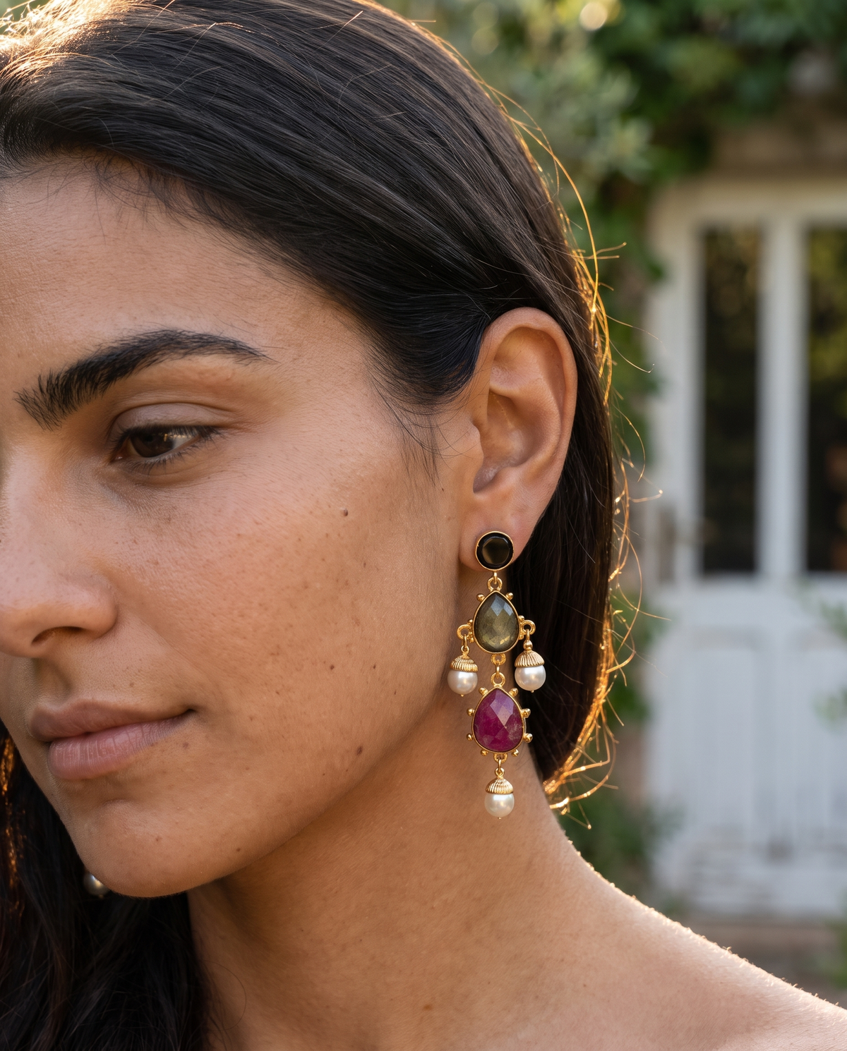 Statement Drop Earrings – Fuchsia Meets Labradorite
