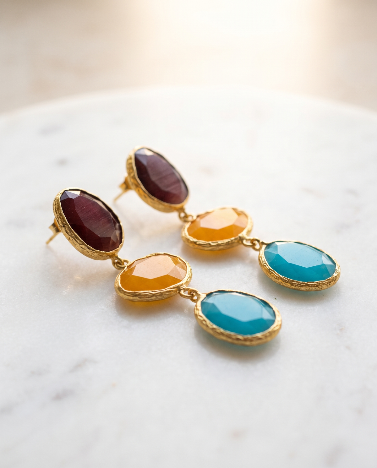Triple drop gemstone earrings