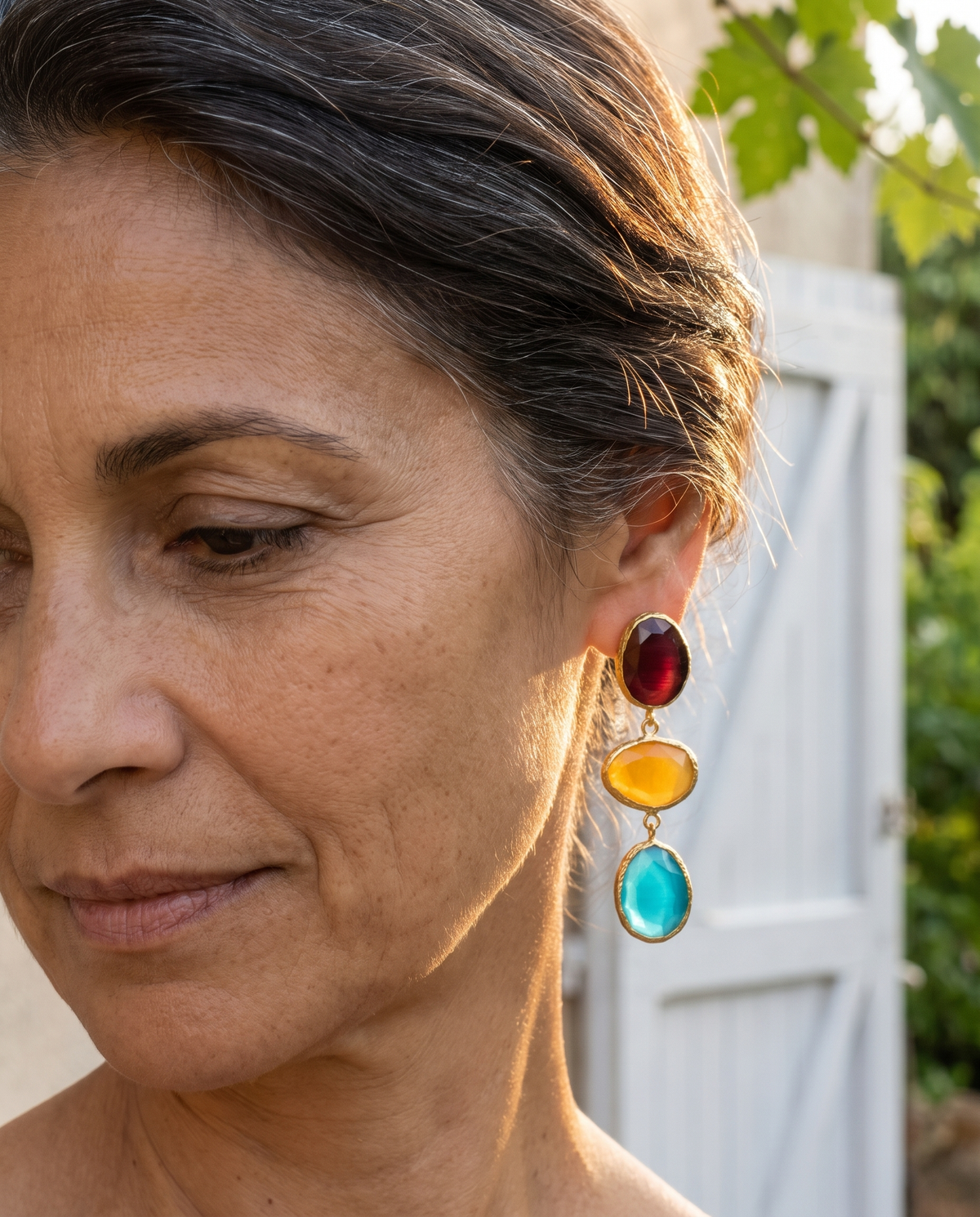 Triple drop gemstone earrings