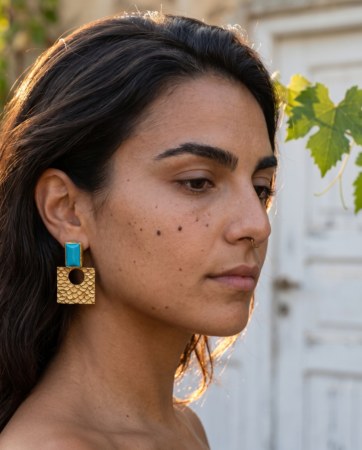 turquoise gold textured earrings