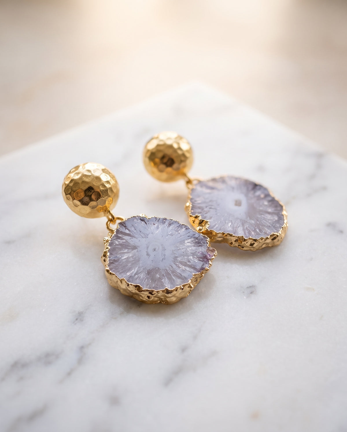 Gold & Lavender Agate Drop Earrings