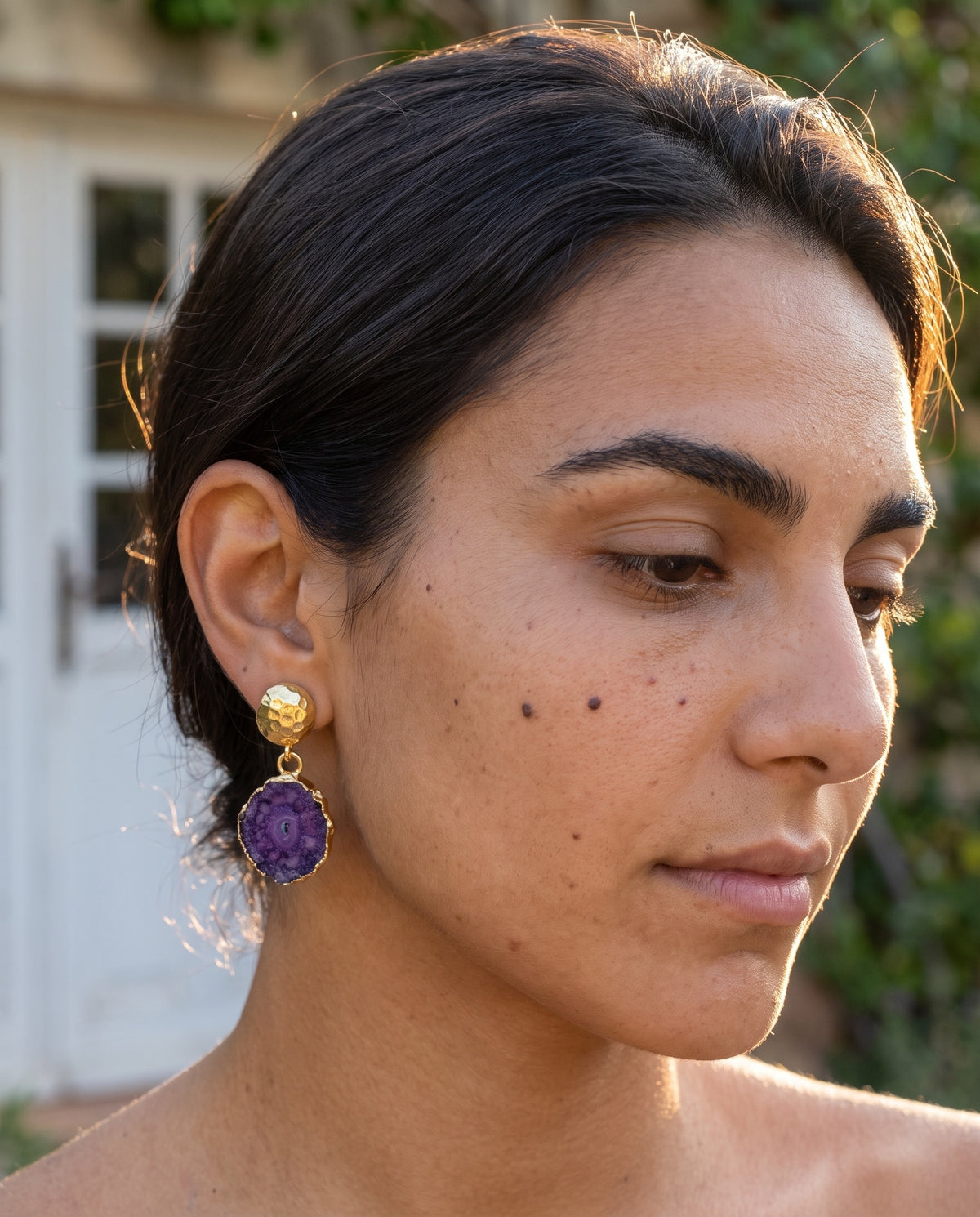 Purple Crush | Textured Gold Drop Earrings