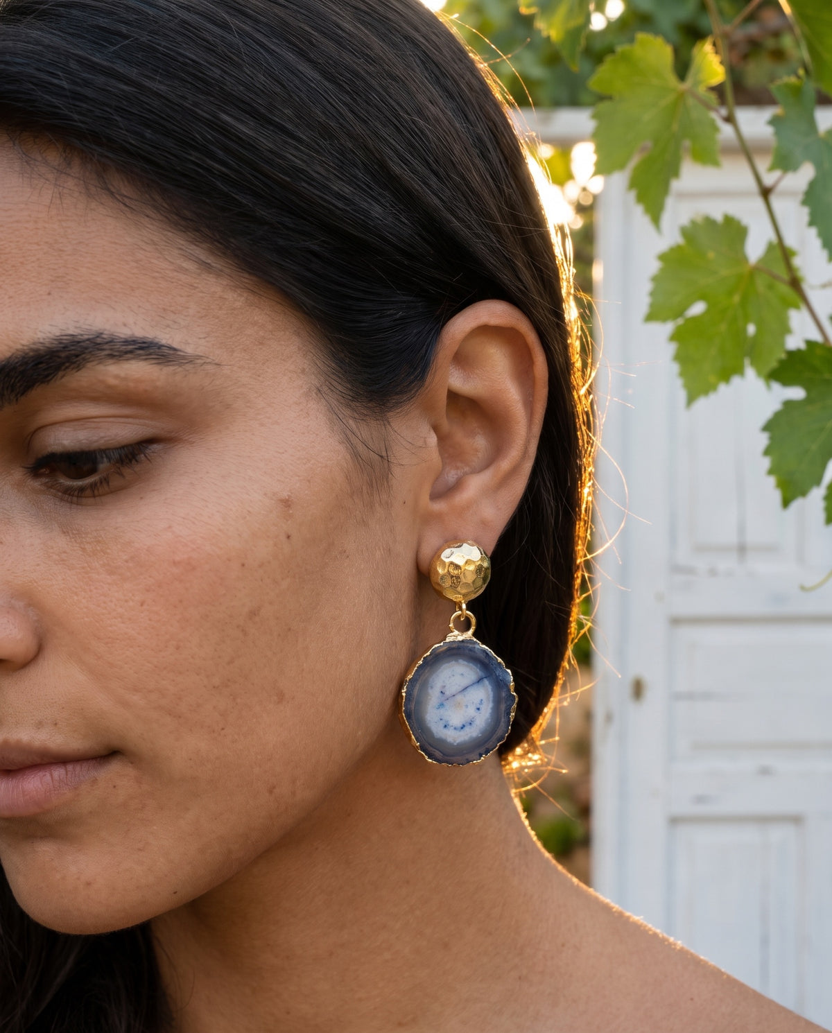 the blue haze | gold statement earrings