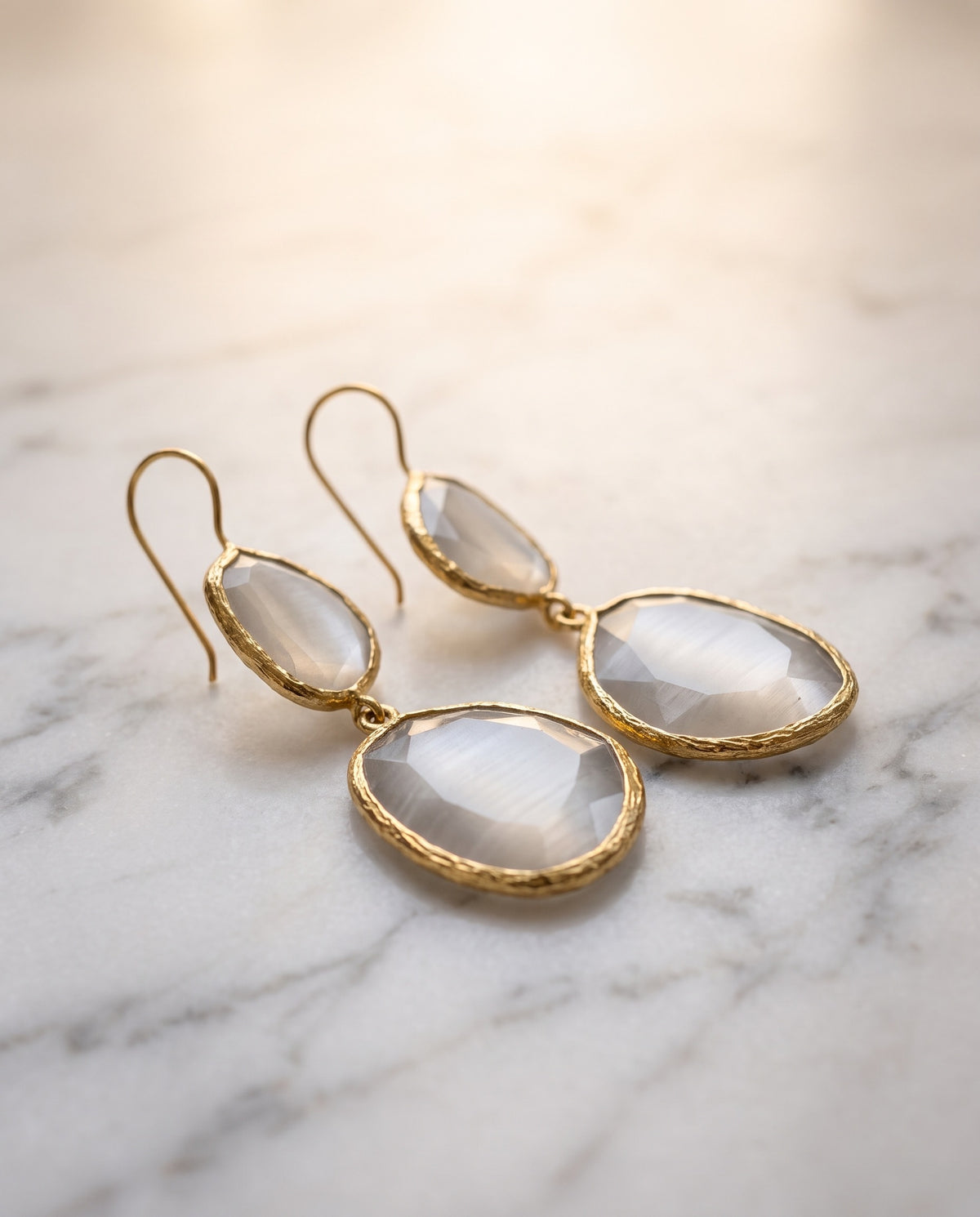 The Double | White gemstone Drop Earrings