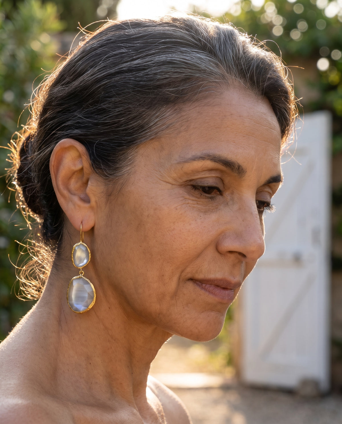The Double | White gemstone Drop Earrings