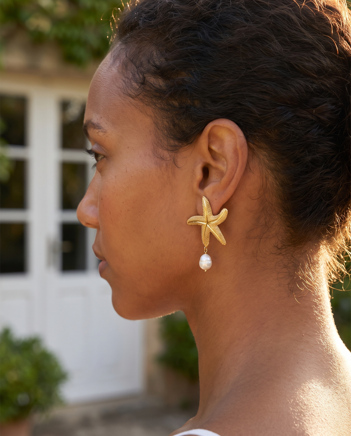 Starfish & Pearl | Gold Drop Earrings