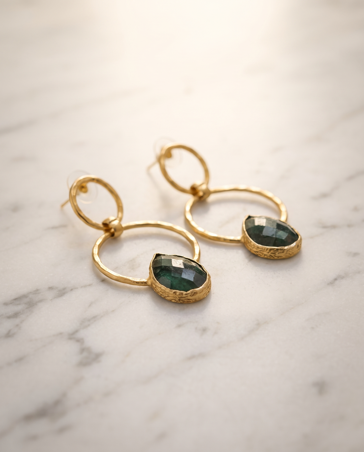 The Double Loop | Green Gemstone Earrings