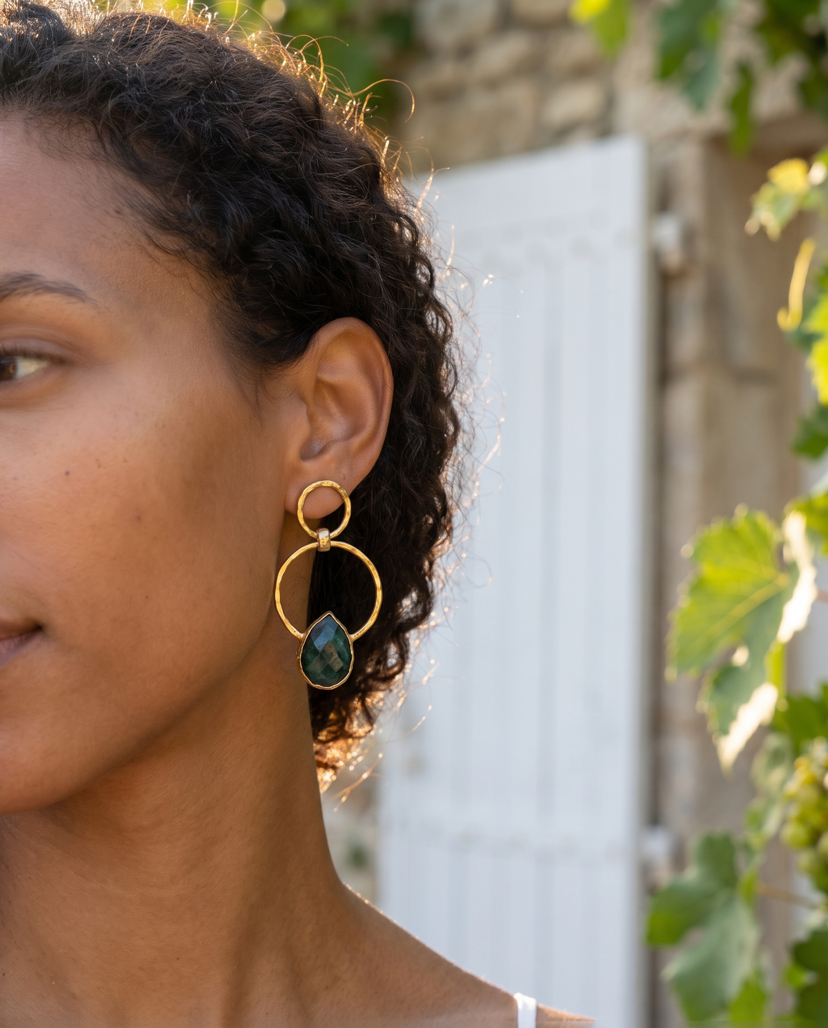 The Double Loop | Green Gemstone Earrings
