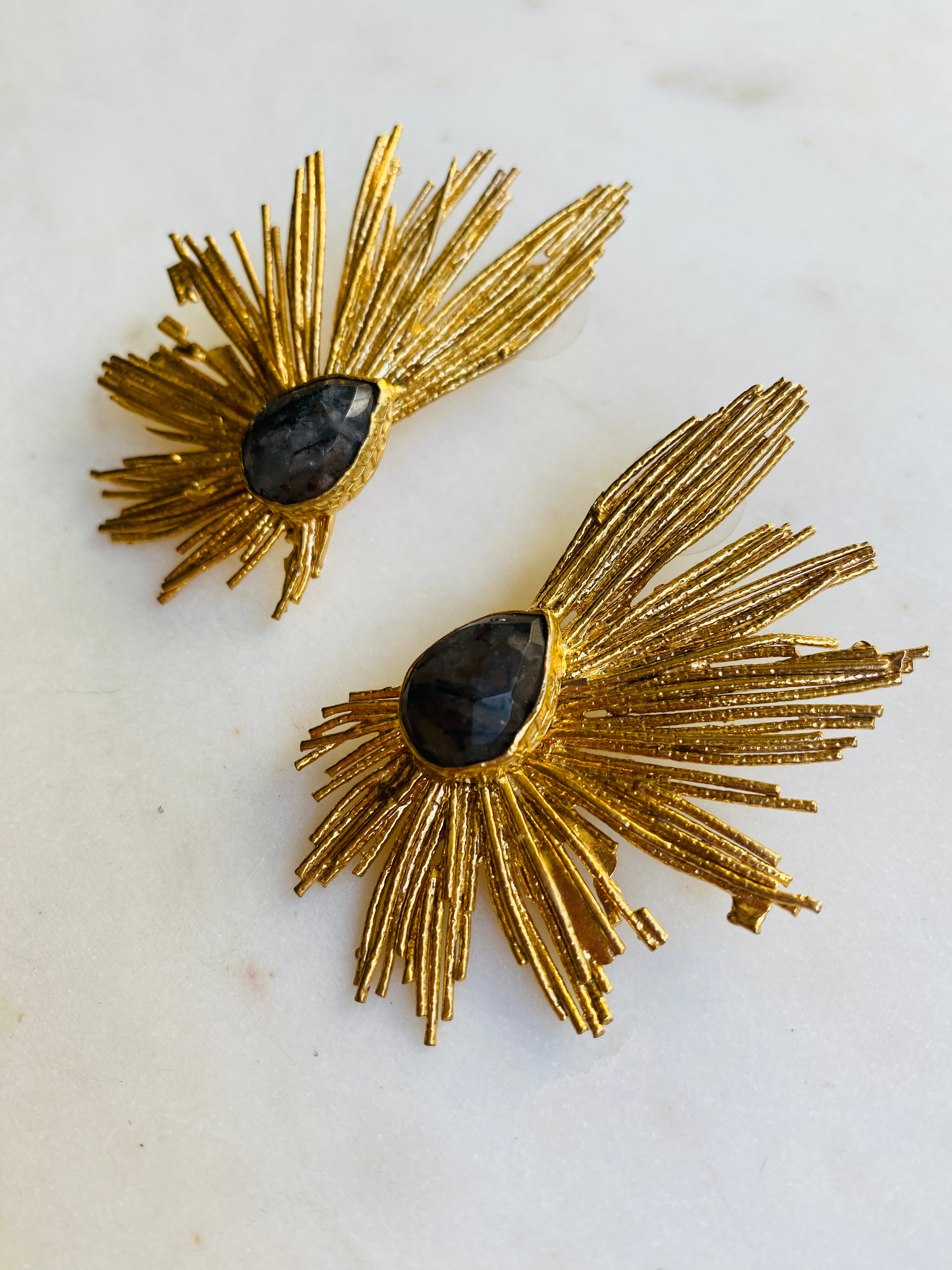 gold spikey gemstone earrings