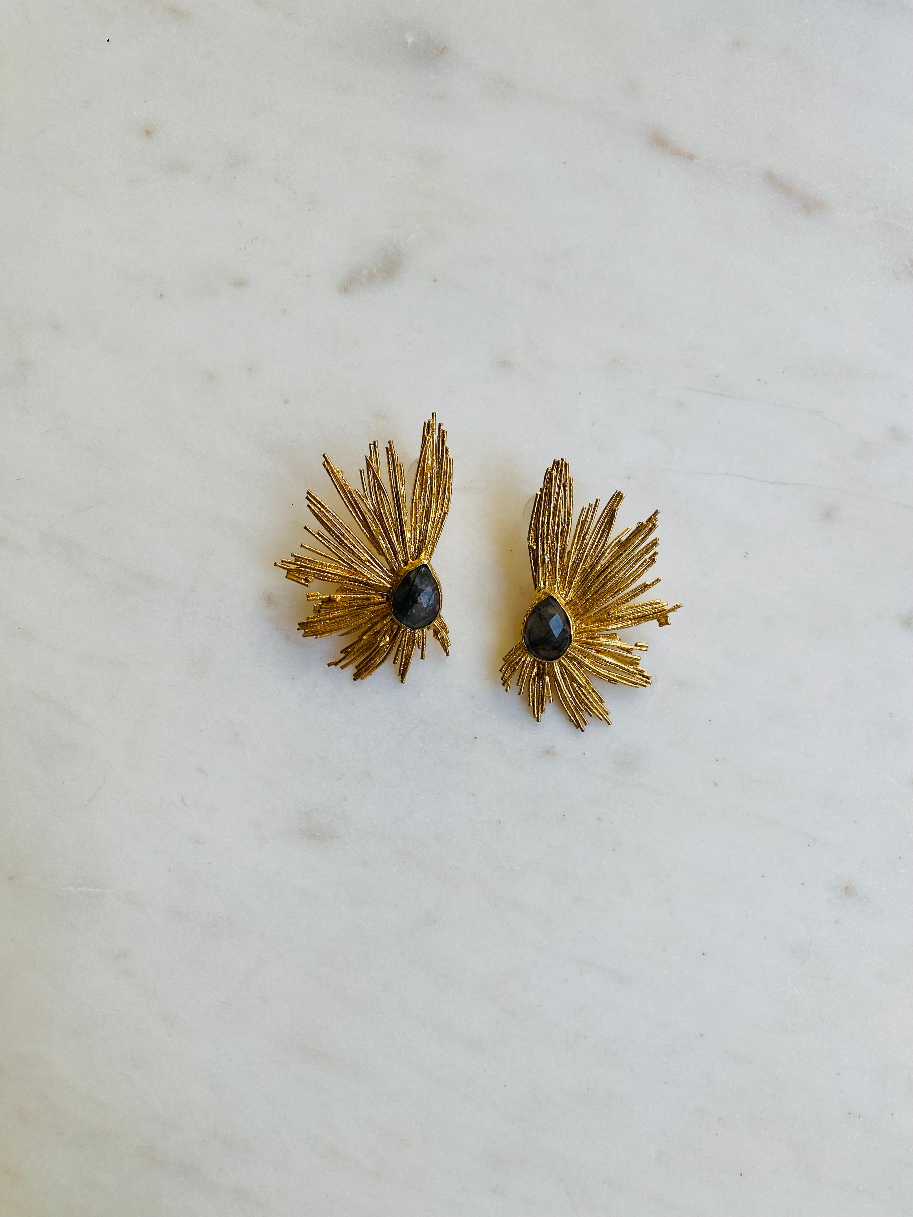 gold spikey gemstone earrings