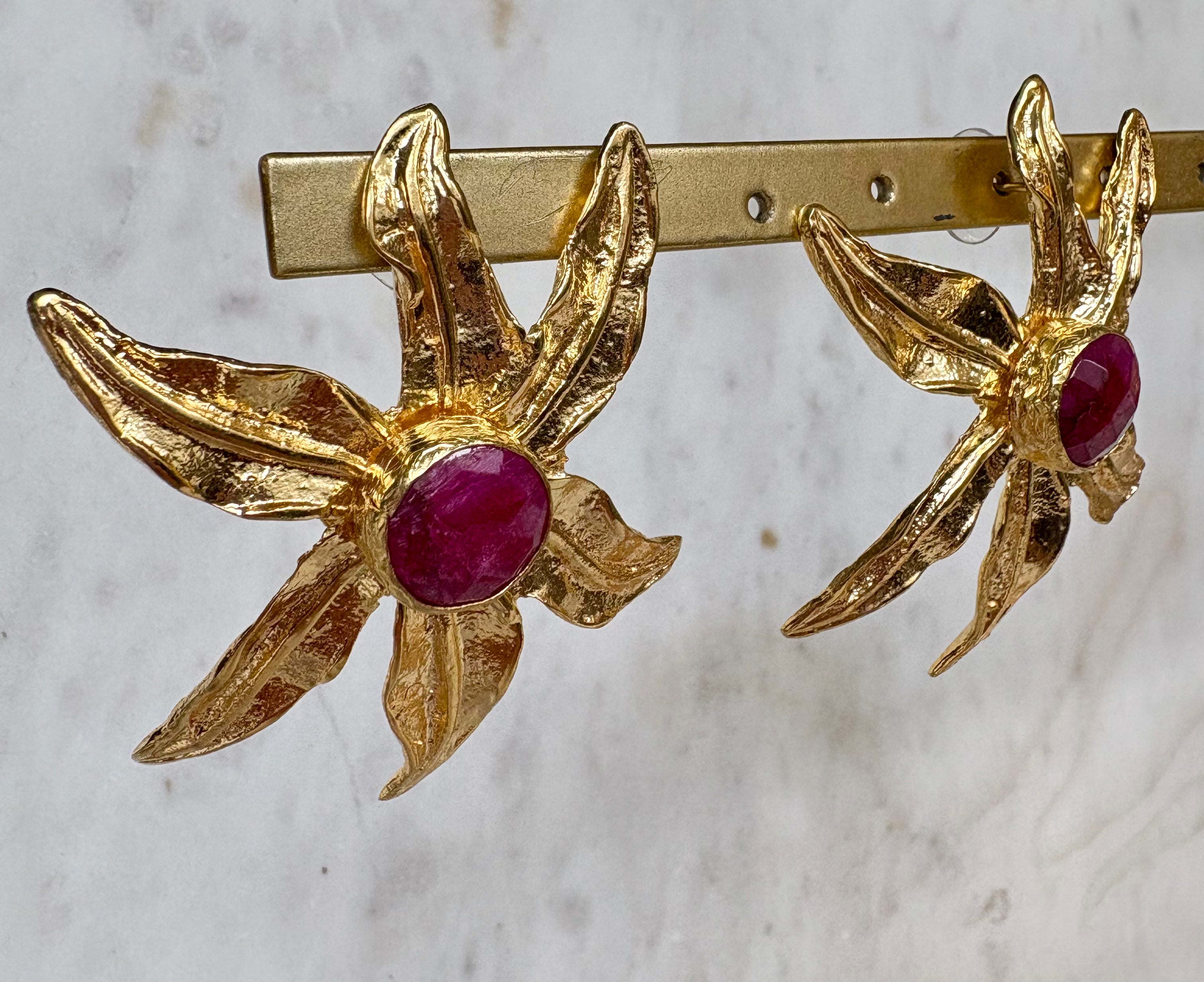 golden bloom gemstone earrings