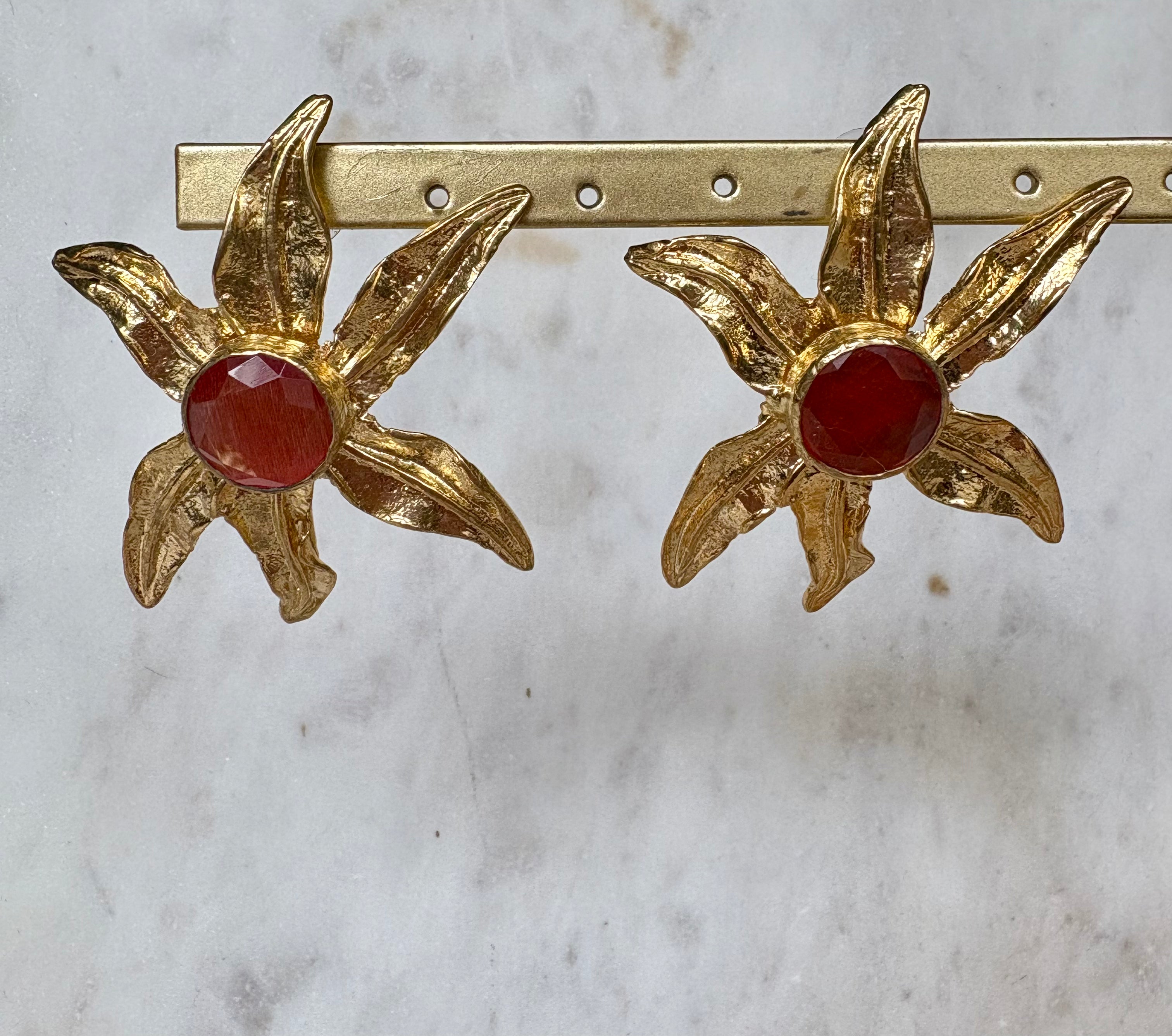 gemstone big flower earring studs