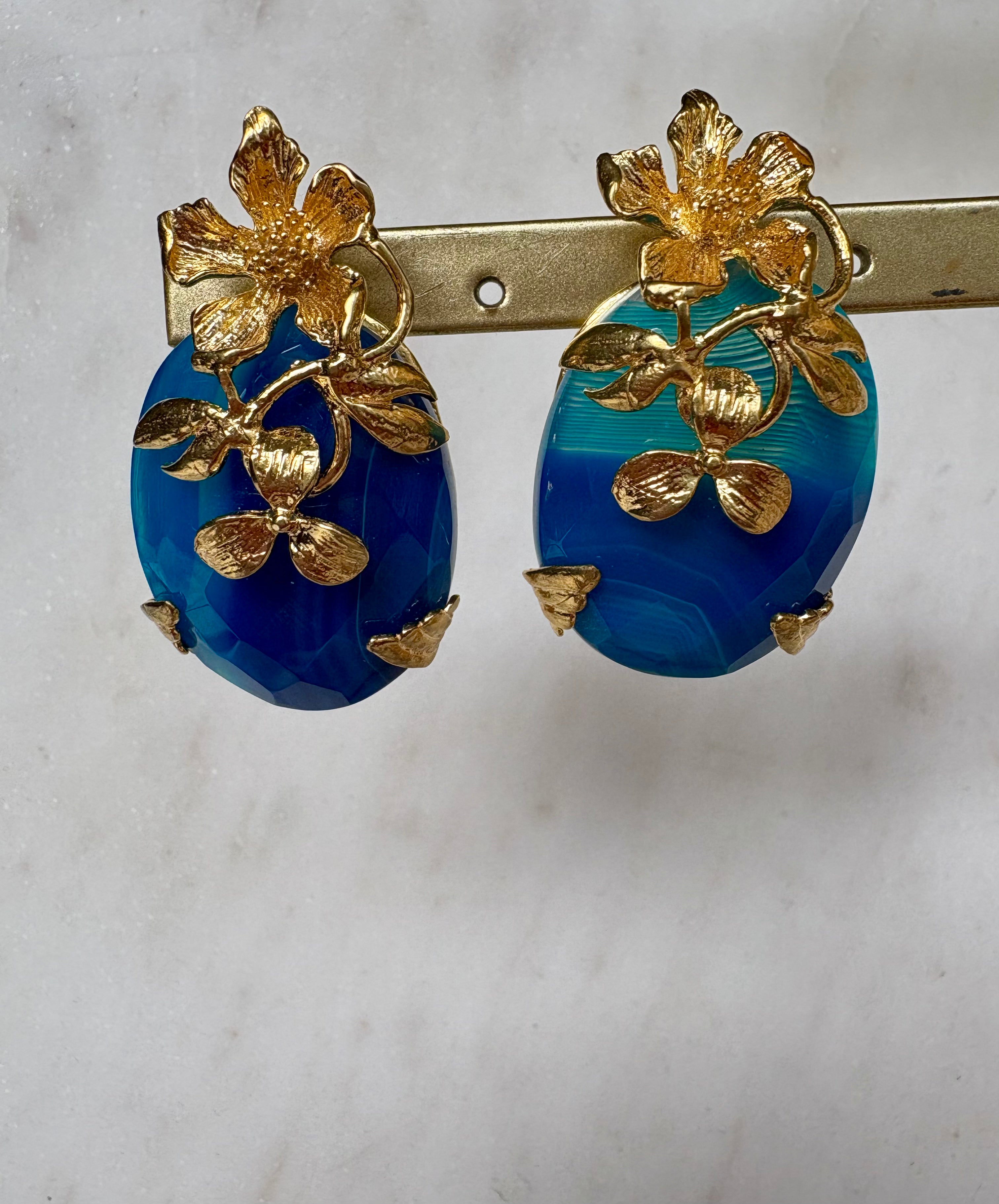 sea blue chunky stud earrings gold design
