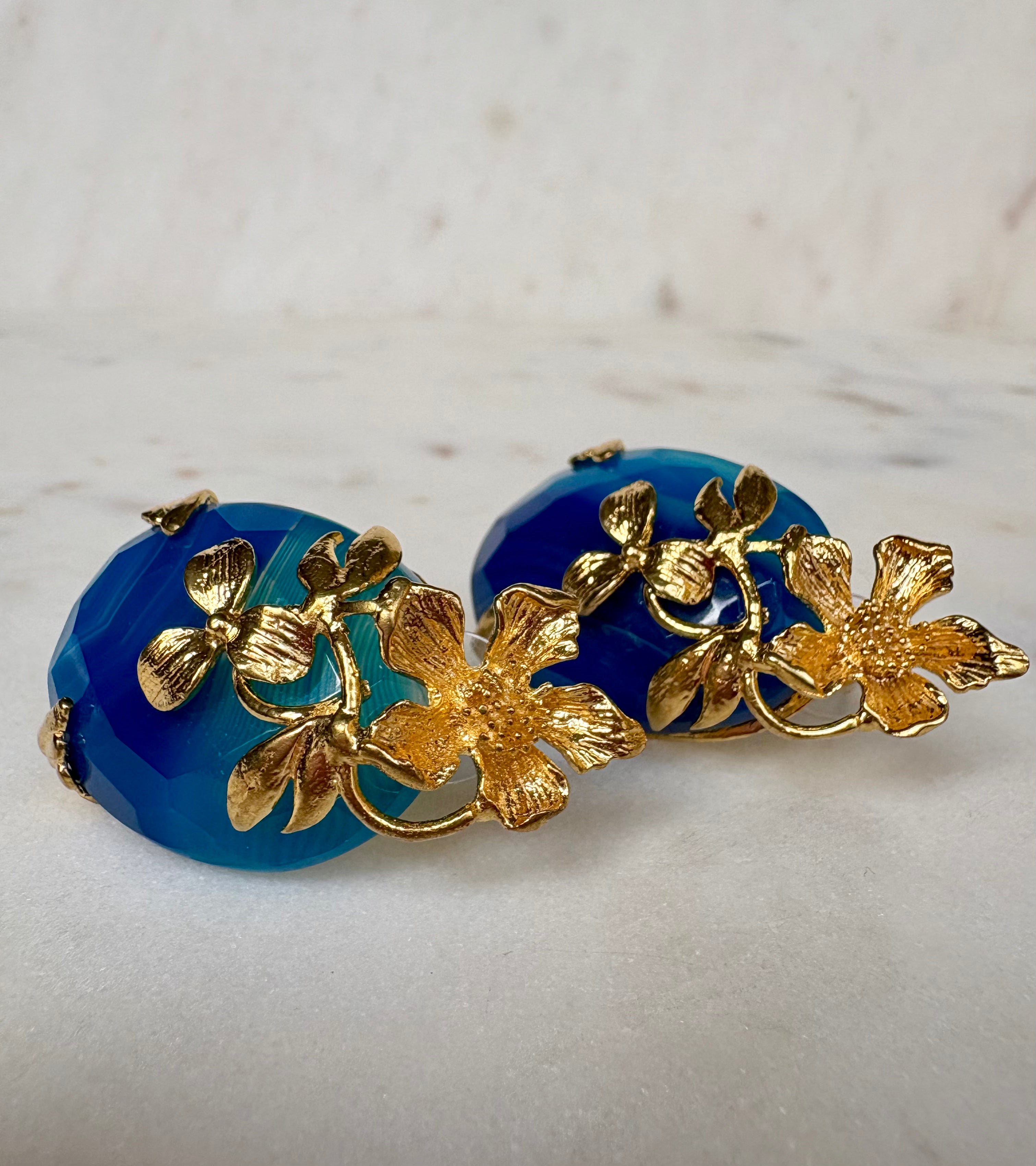 sea blue chunky stud earrings gold design