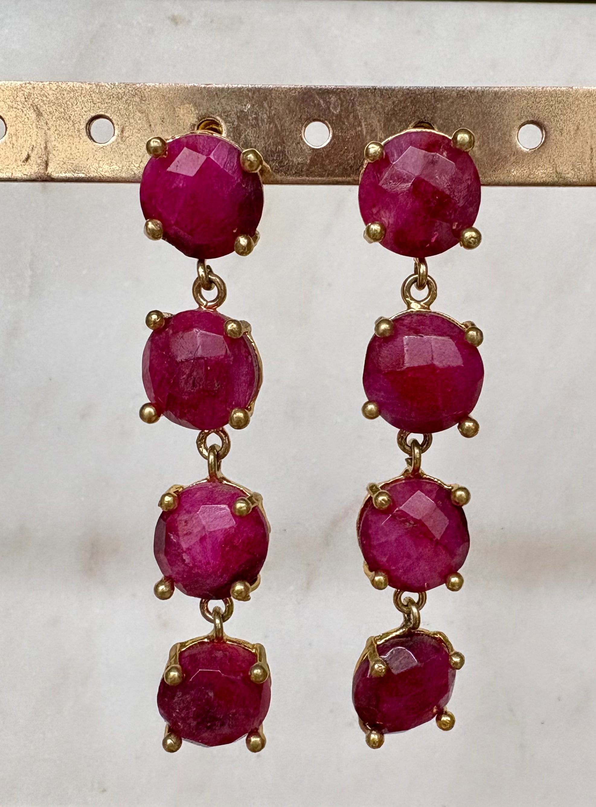 burgundy stacked drop earrings