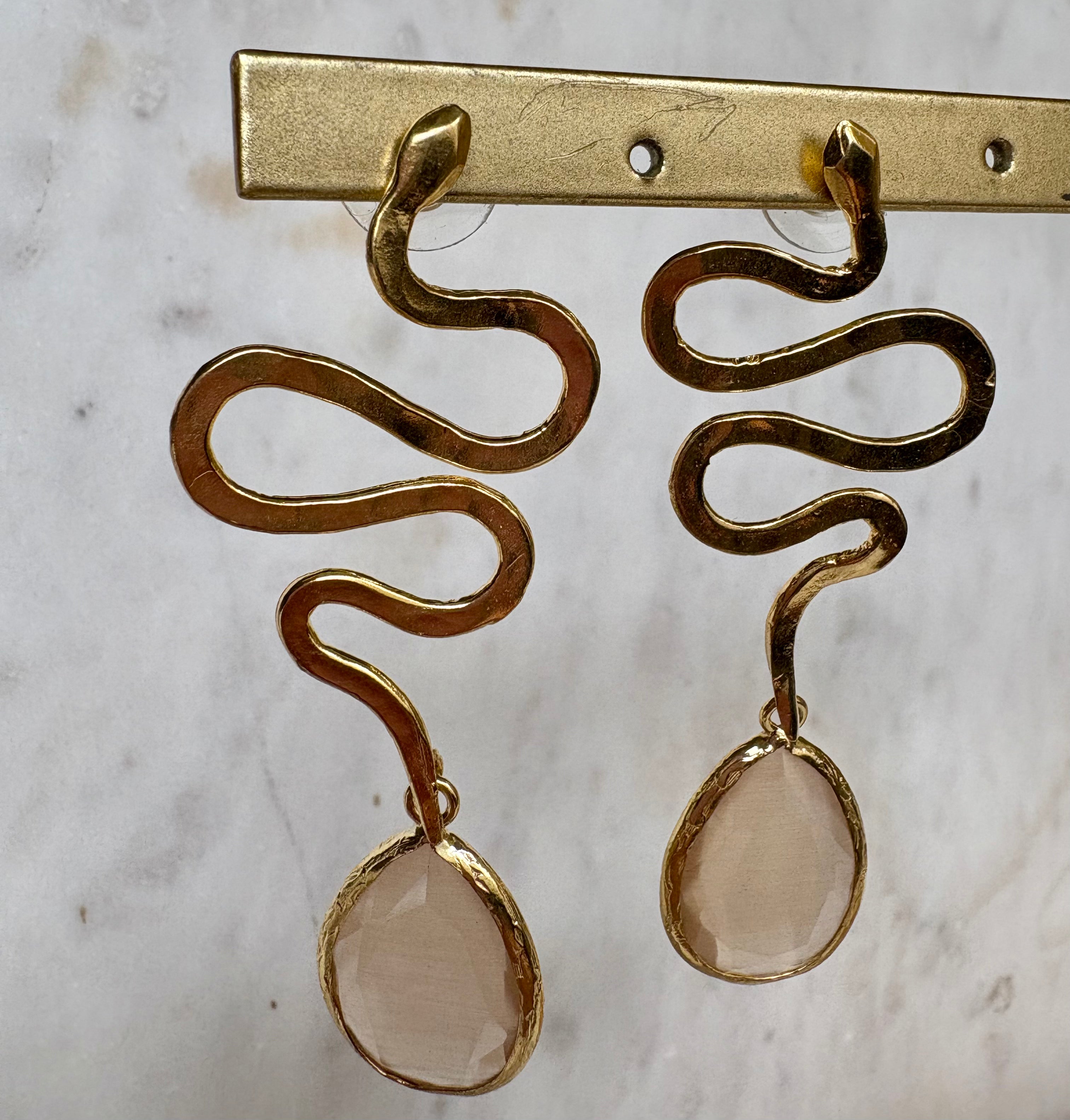 snake earrings with champagne gemstone drop