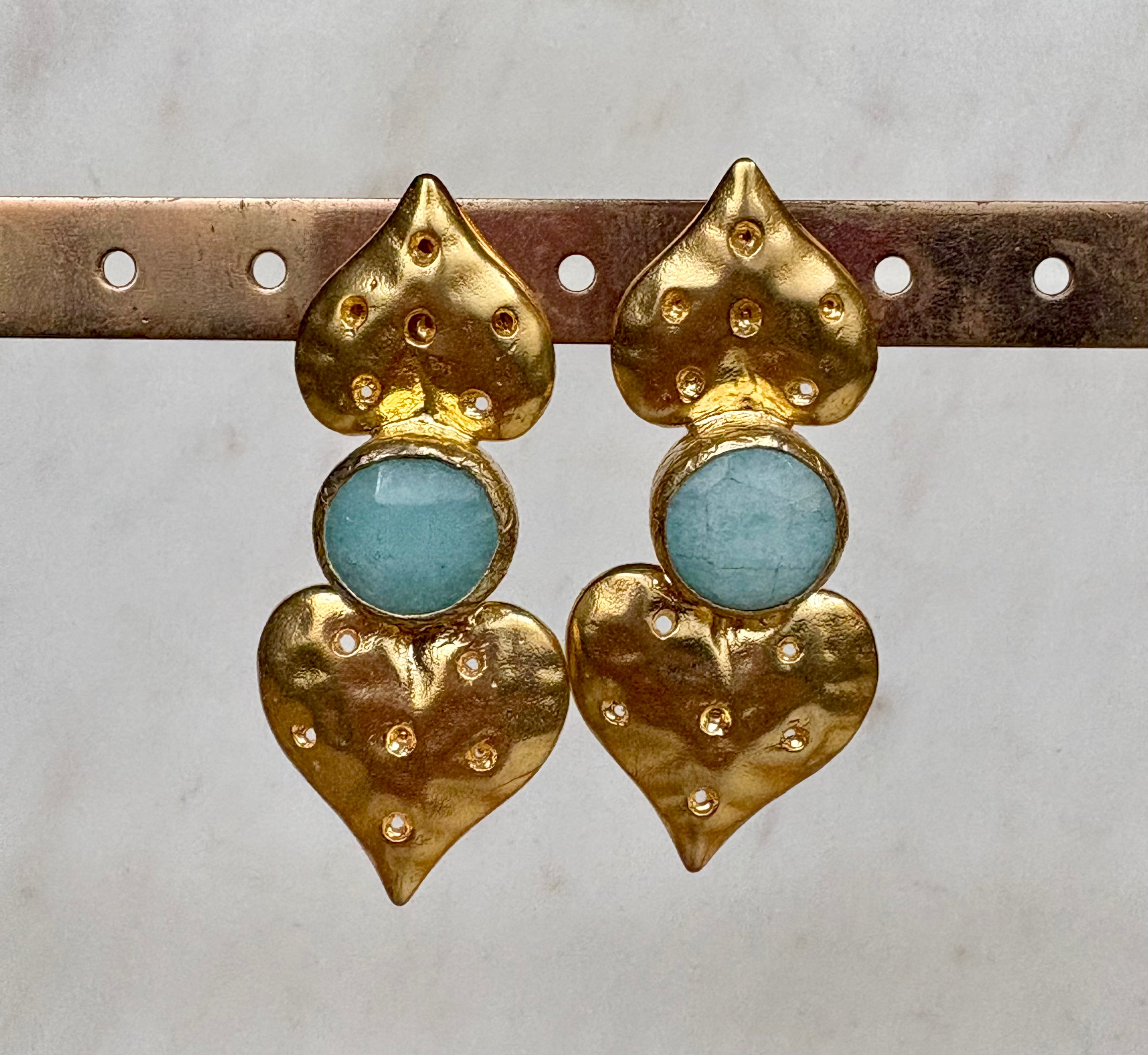 double heart gemstone earrings