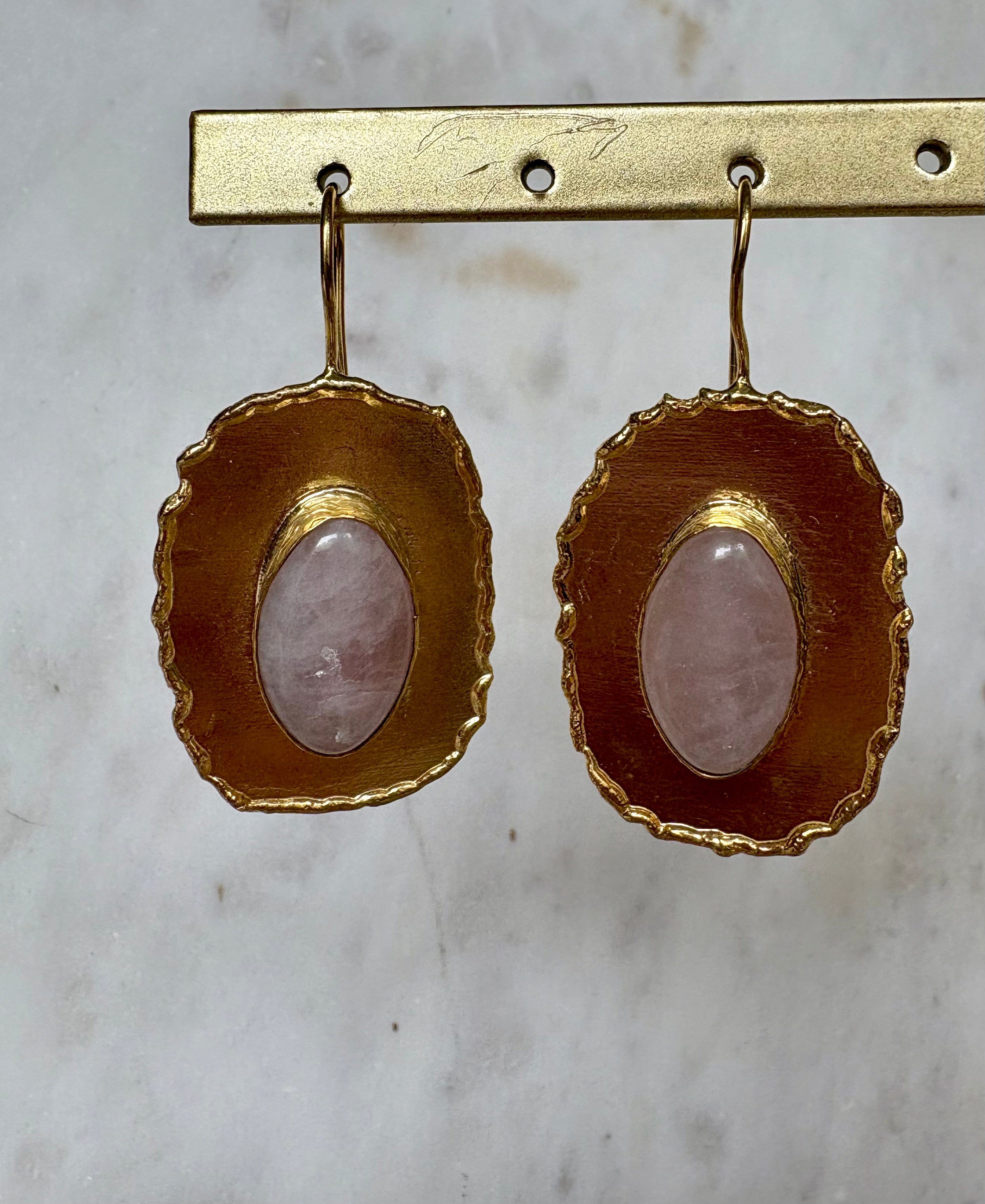 gold circle dangle semi precious earrings