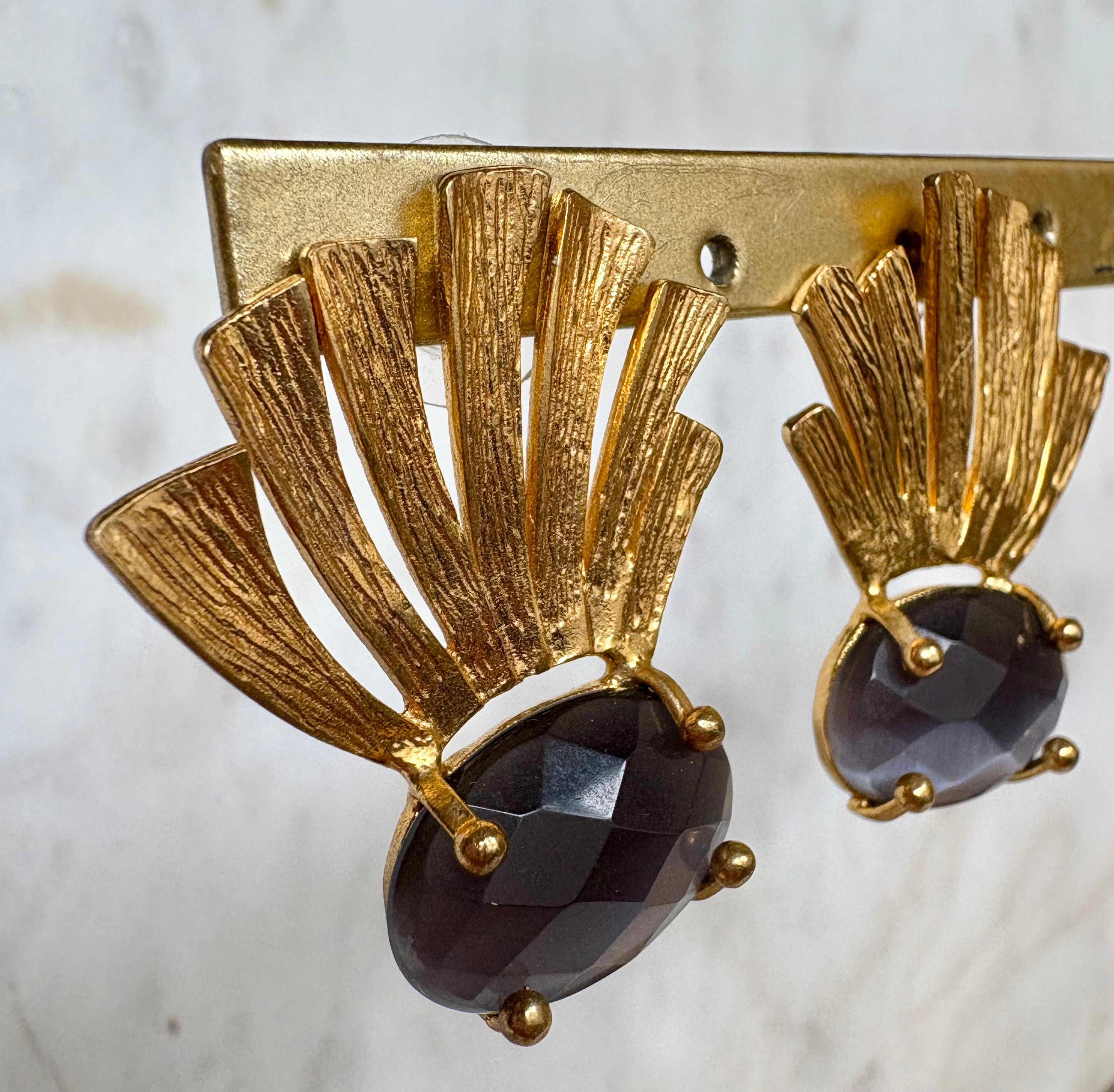 gold design gemstone stud earrings