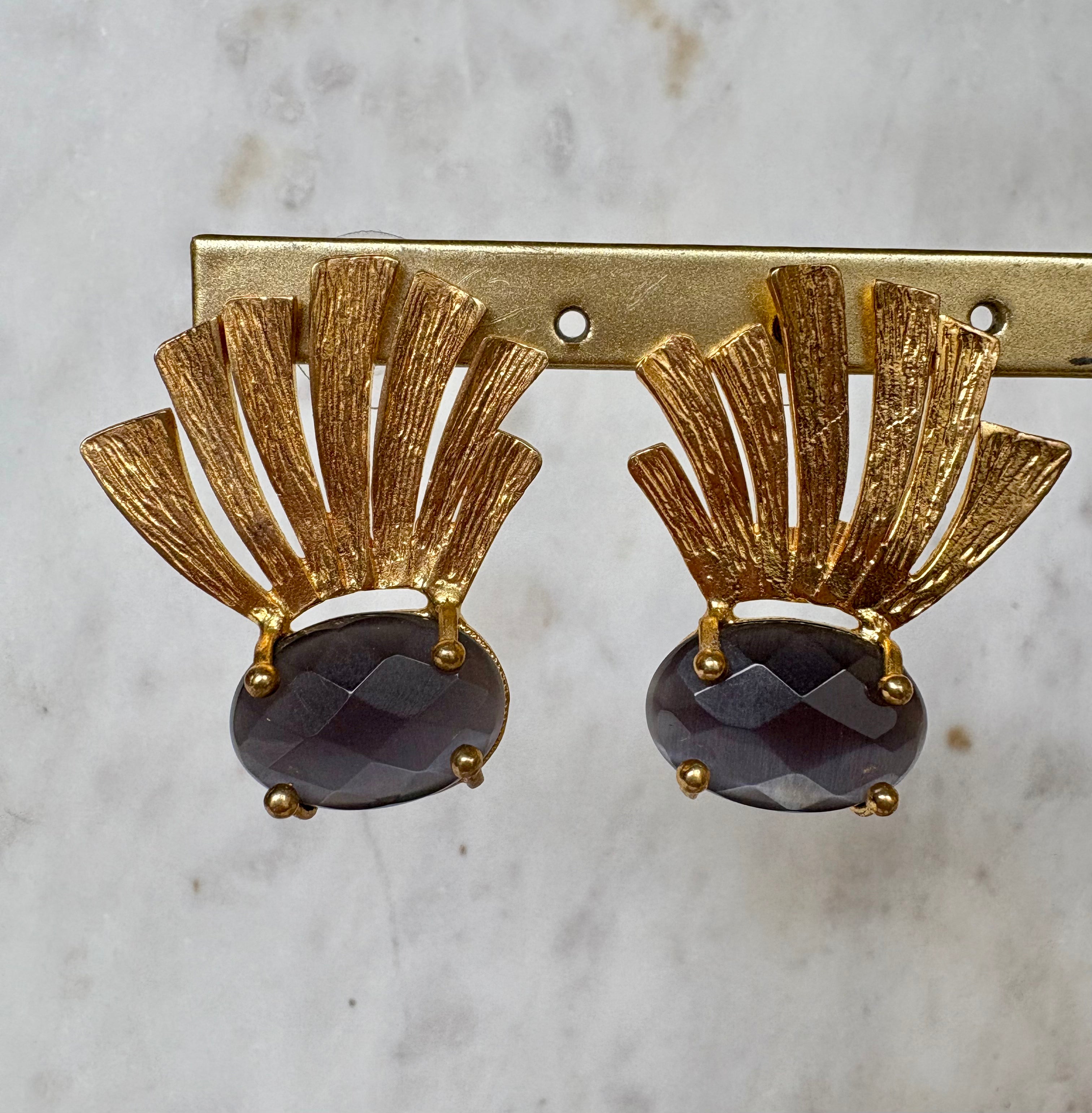 gold design gemstone stud earrings