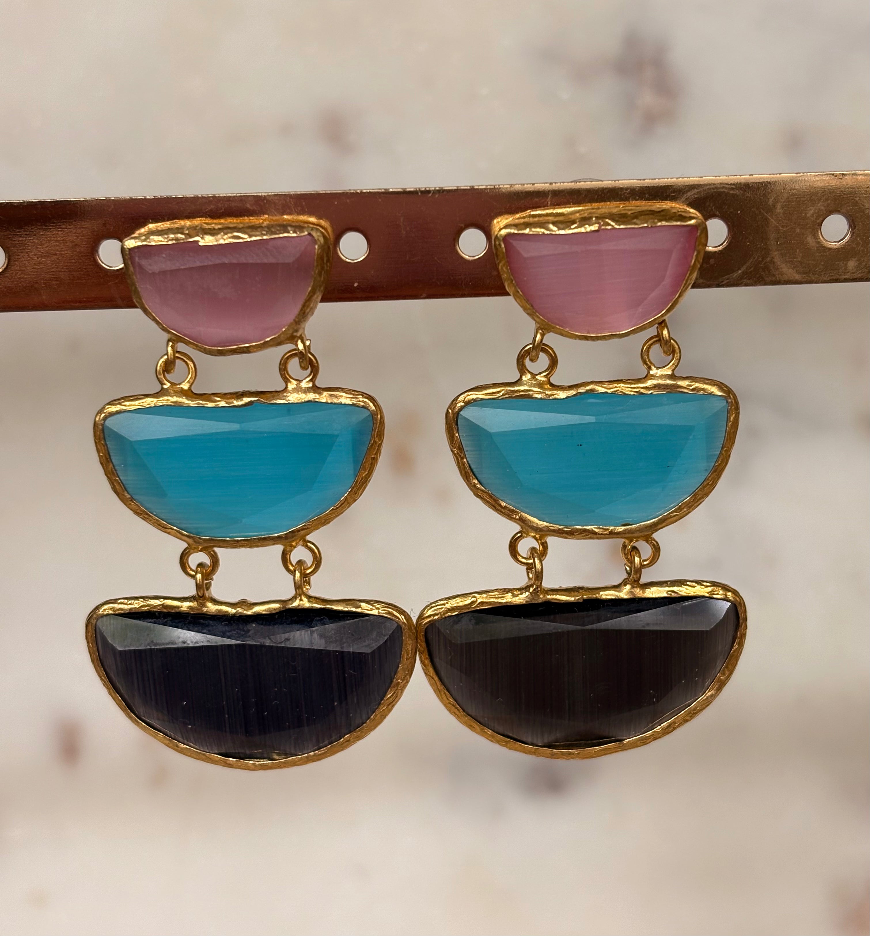 halfmoon shaped multicolor drop earrings