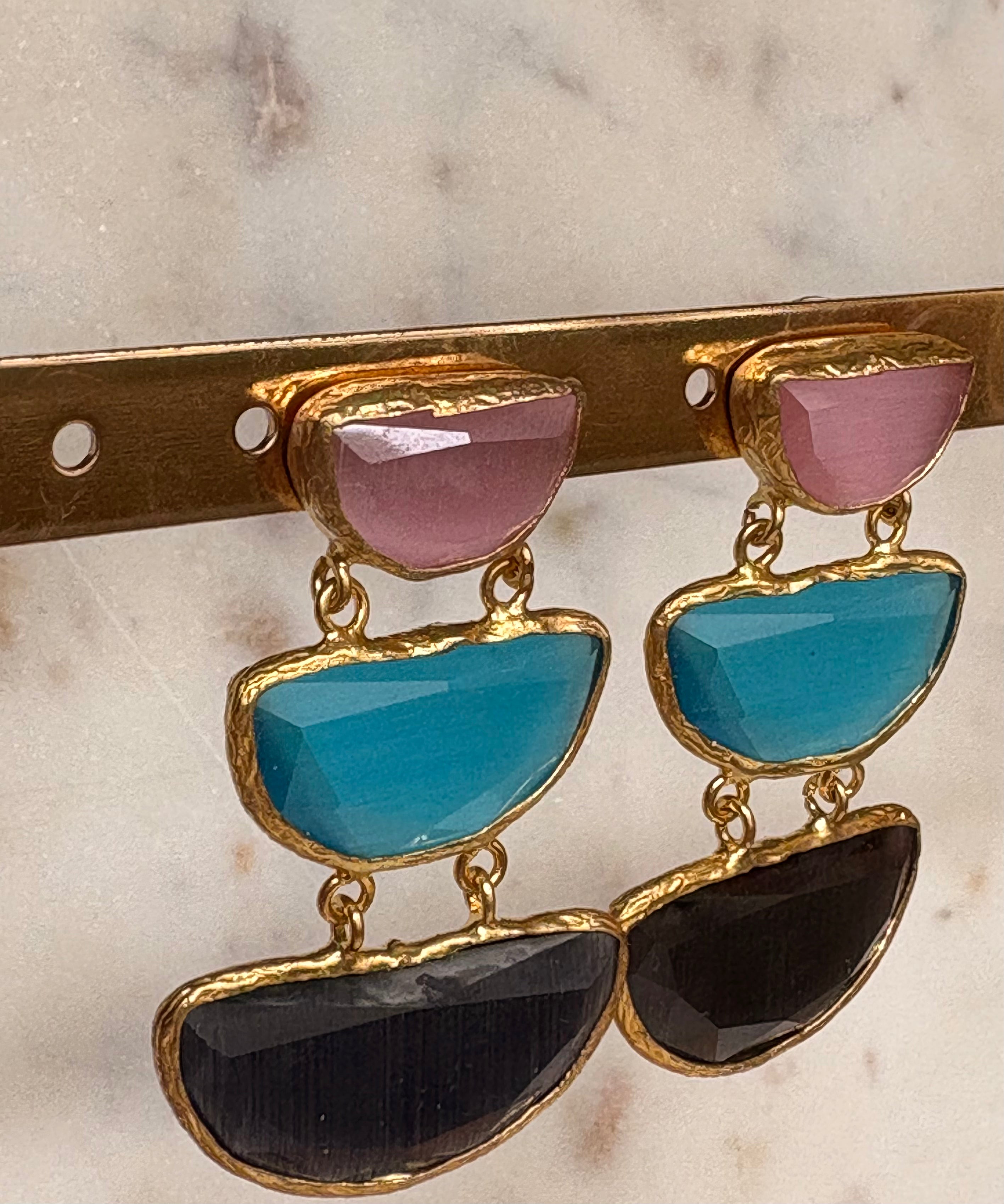 halfmoon shaped multicolor drop earrings