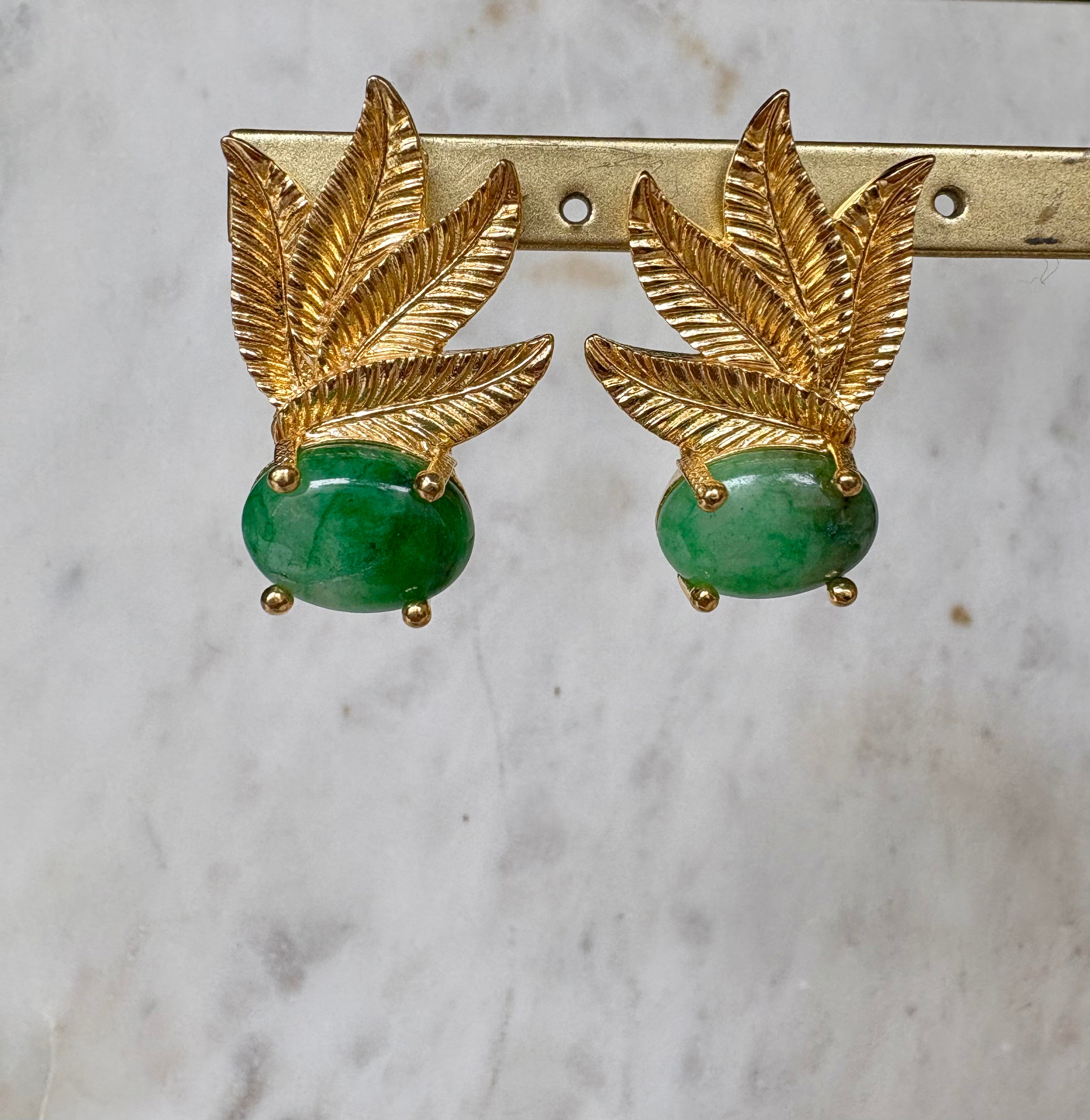 leaf design with emerald green gemtone earrings