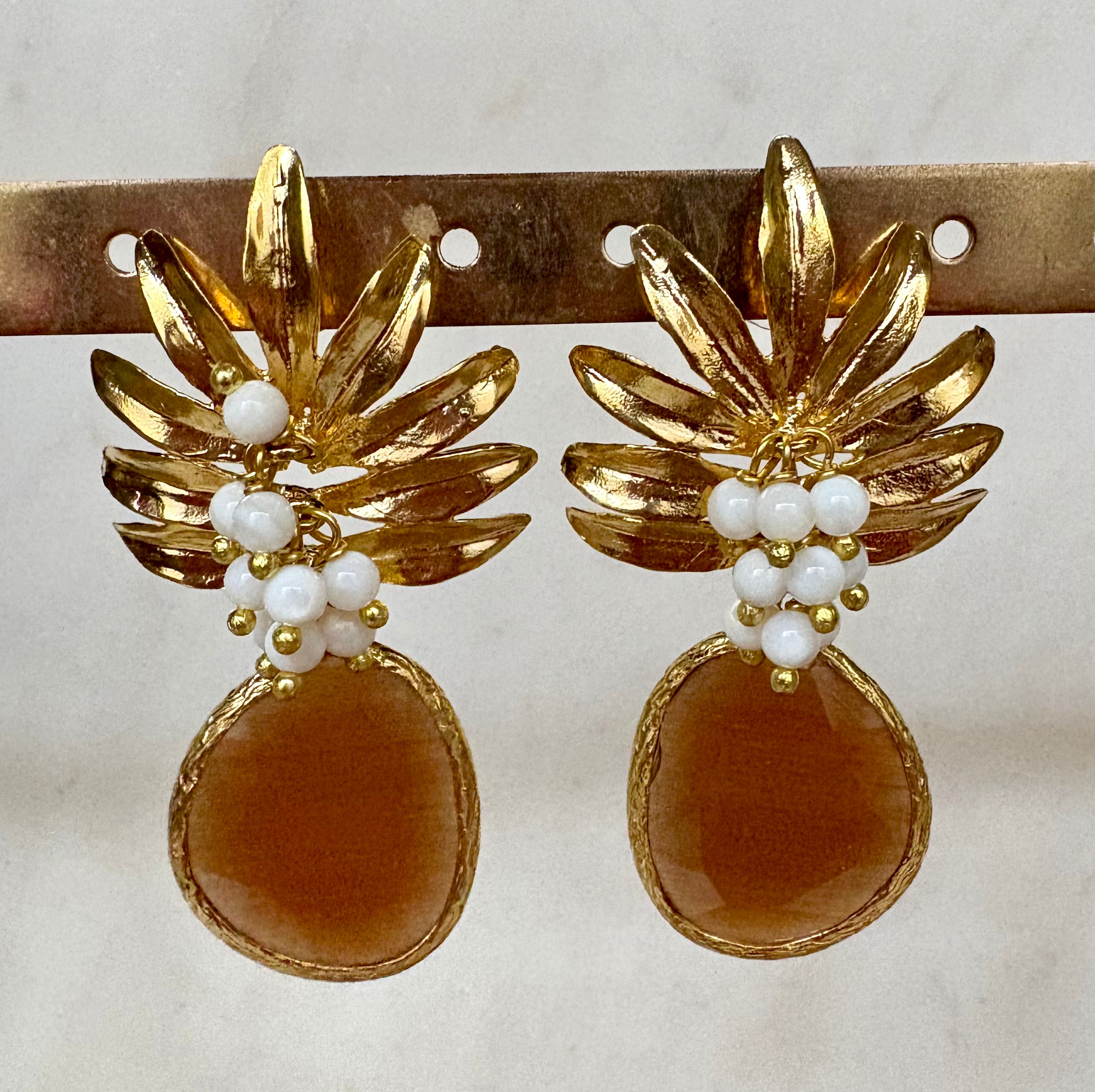 Gold Pineapple Statement Earrings