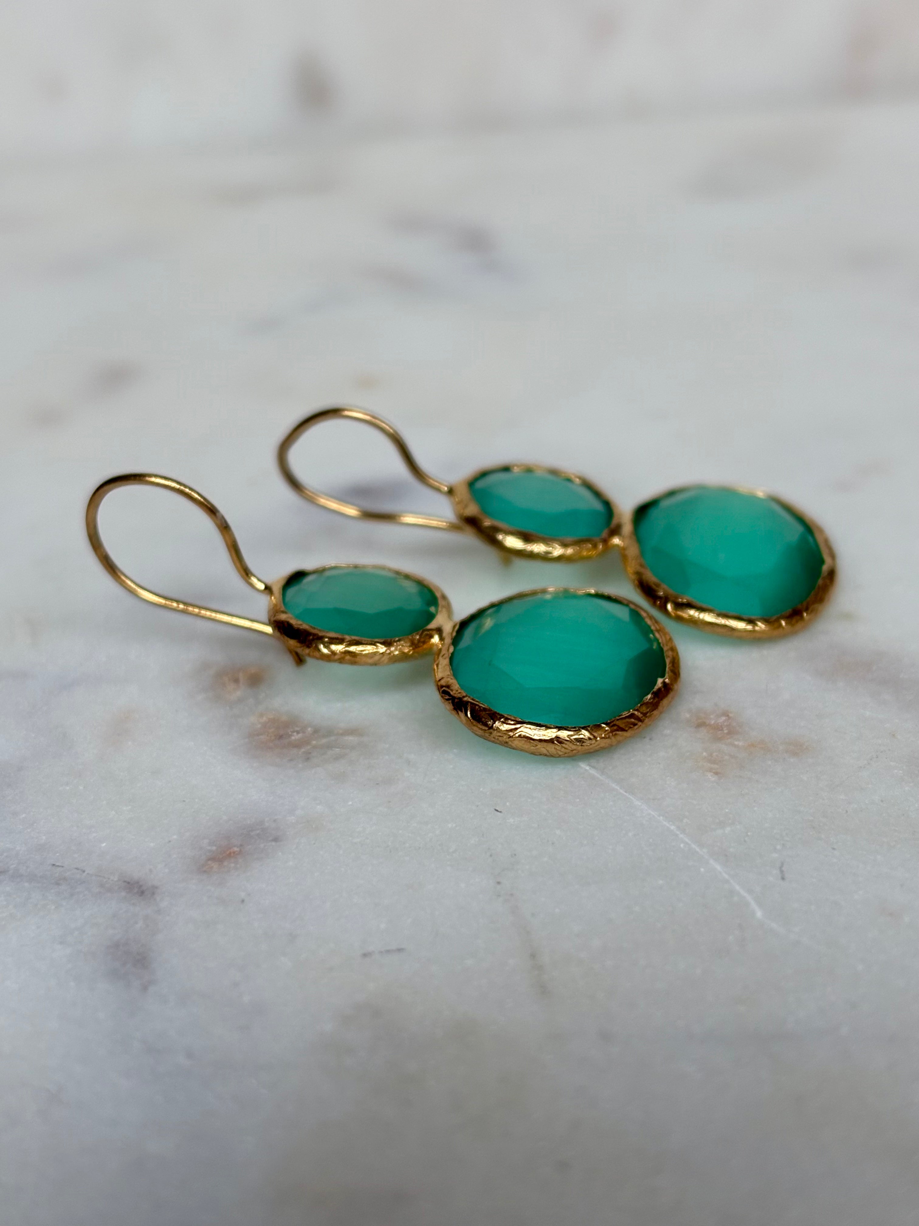 Green gemstone drop earrings
