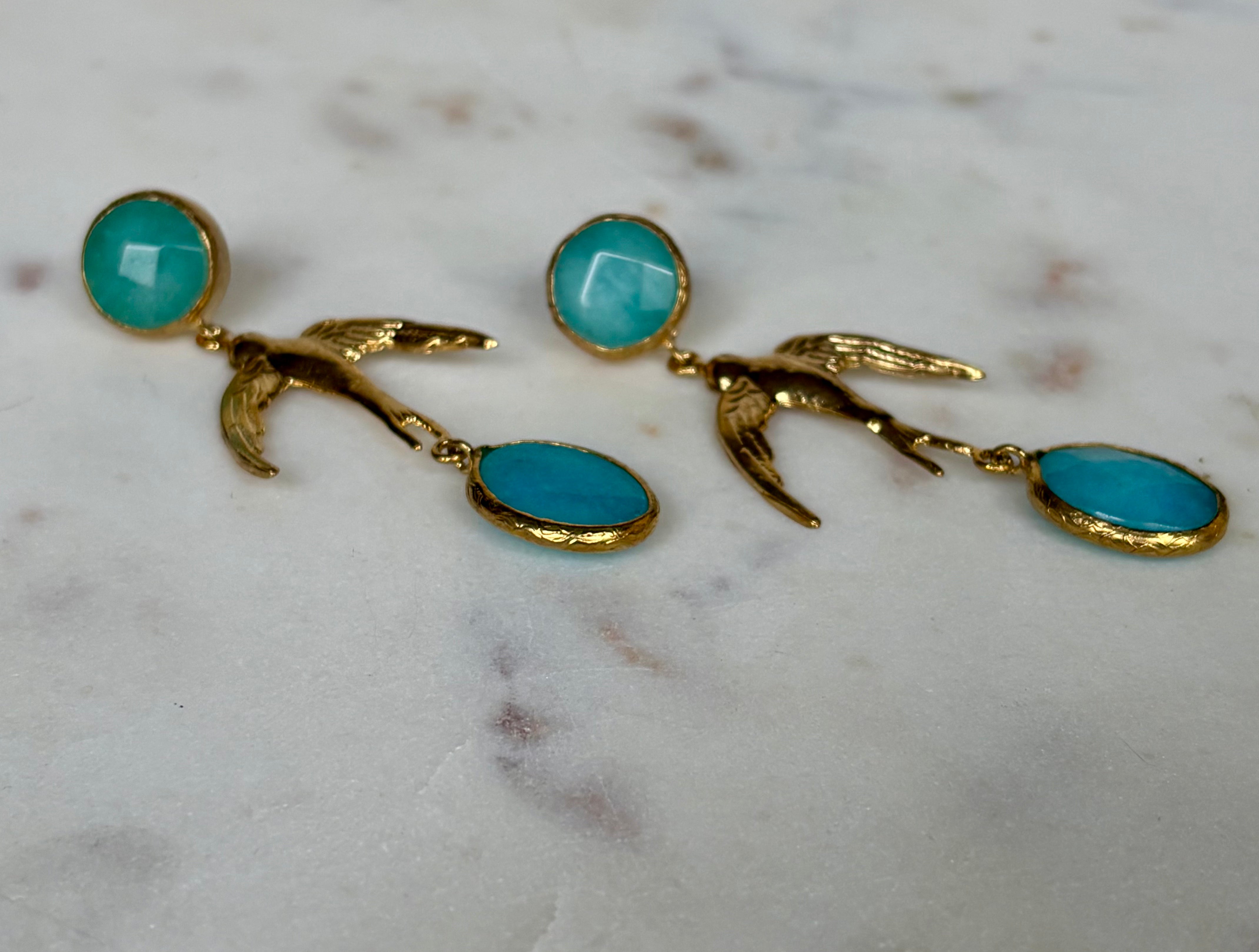 turquoise bird earrings