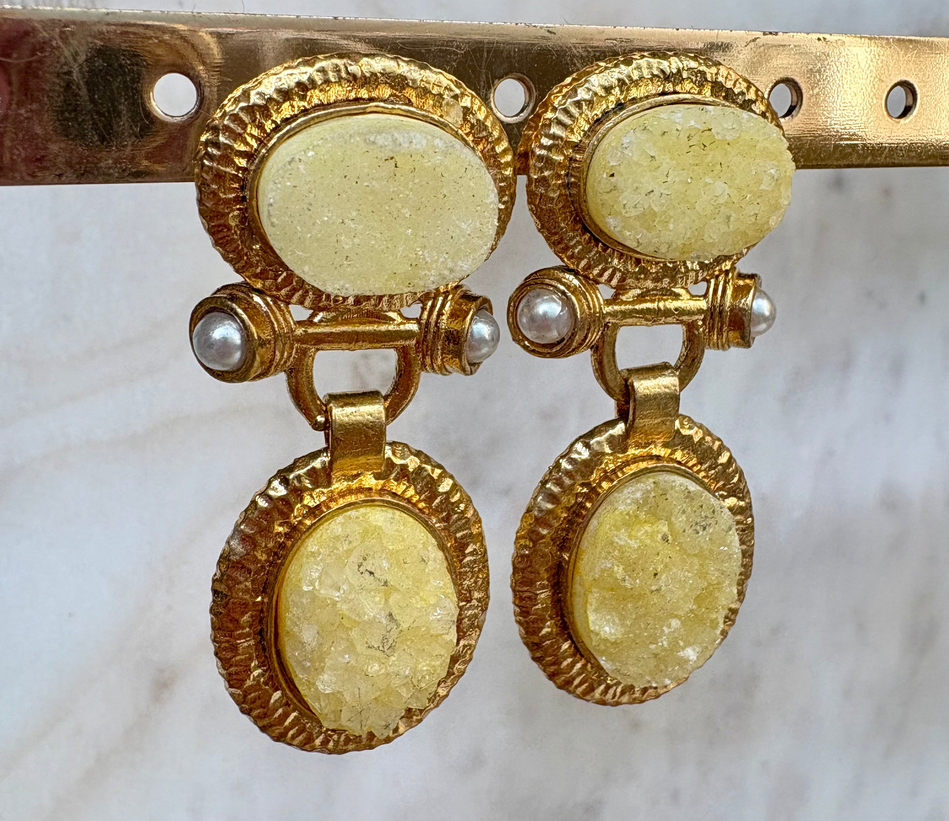 yellow druzy drop earrings
