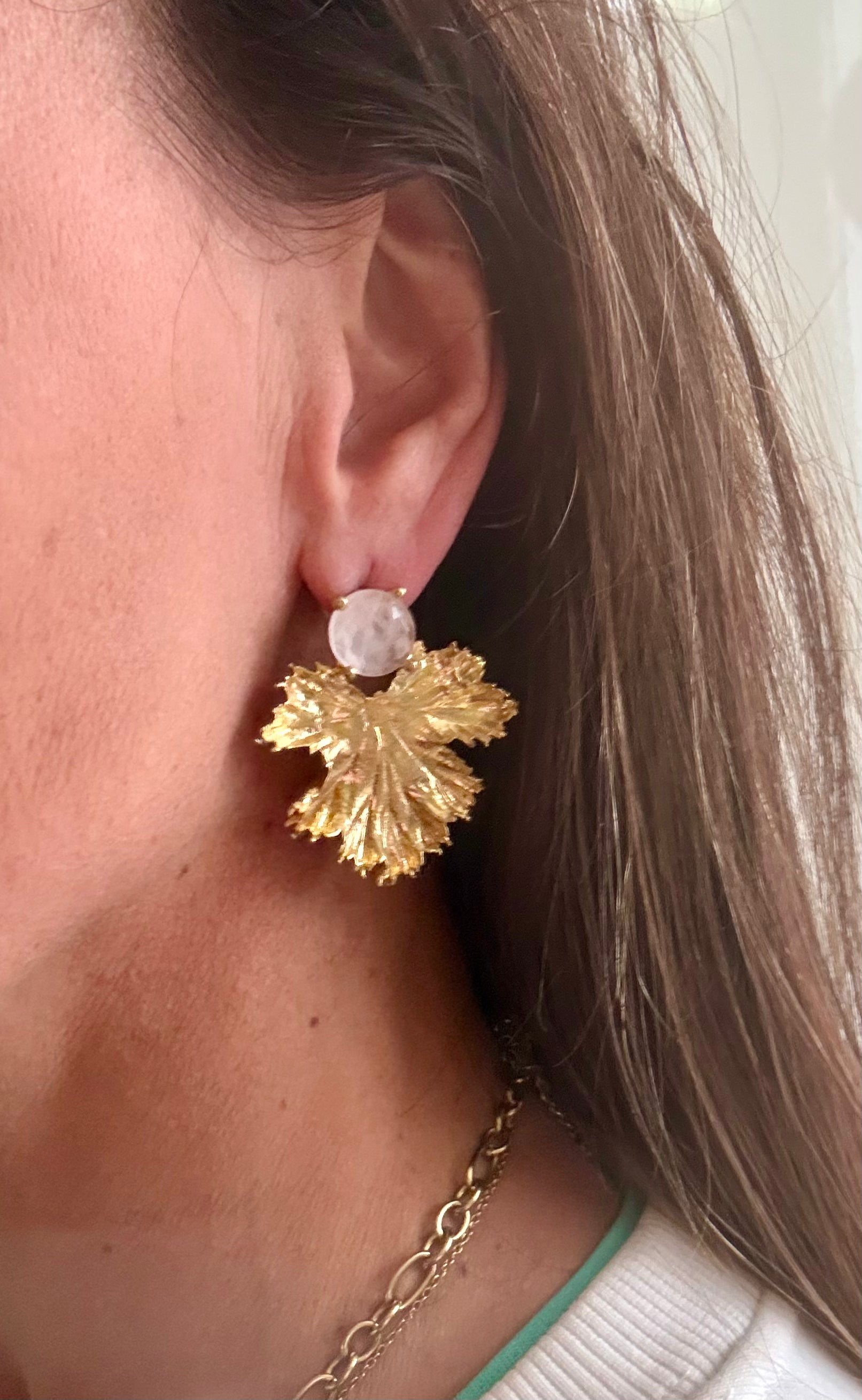 Pink Quartz Leaf Earrings