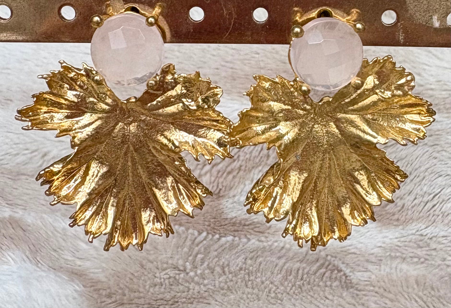 Pink Quartz Leaf Earrings