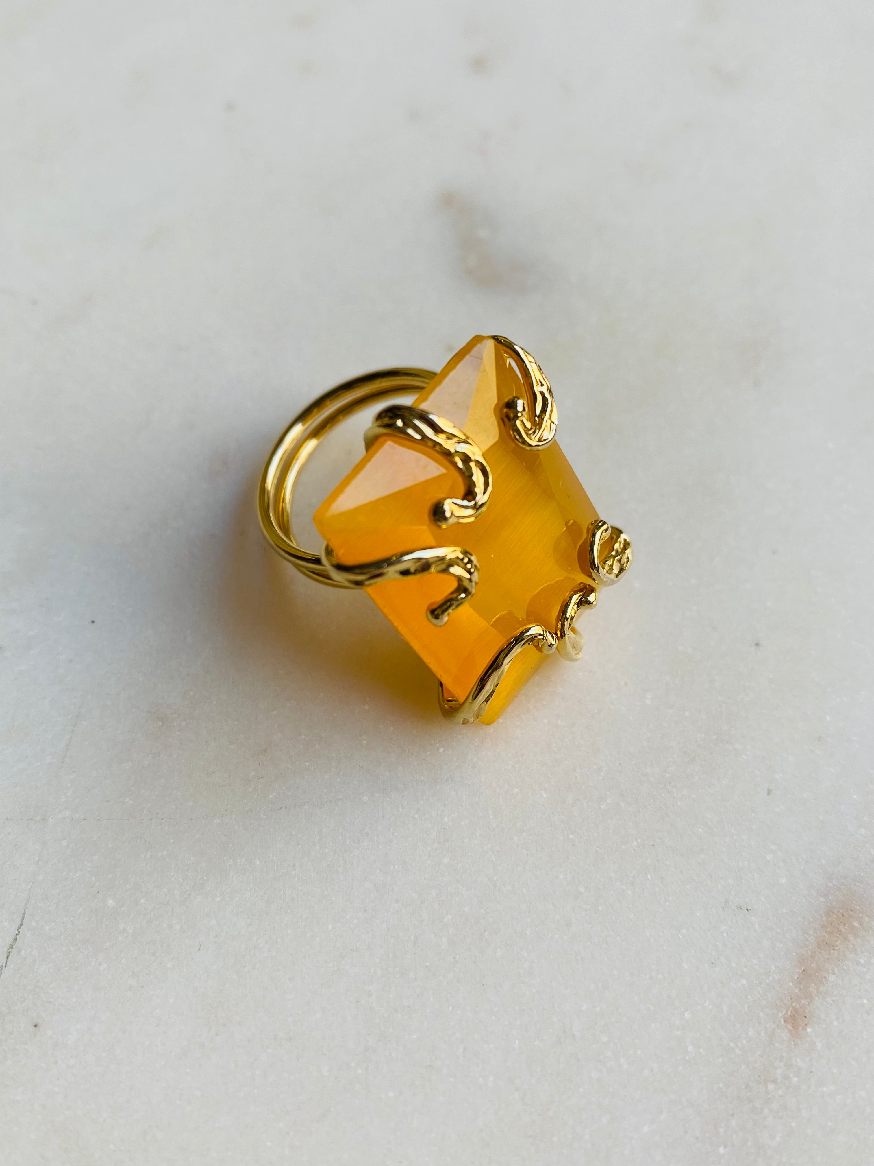 square yellow gemstone ring