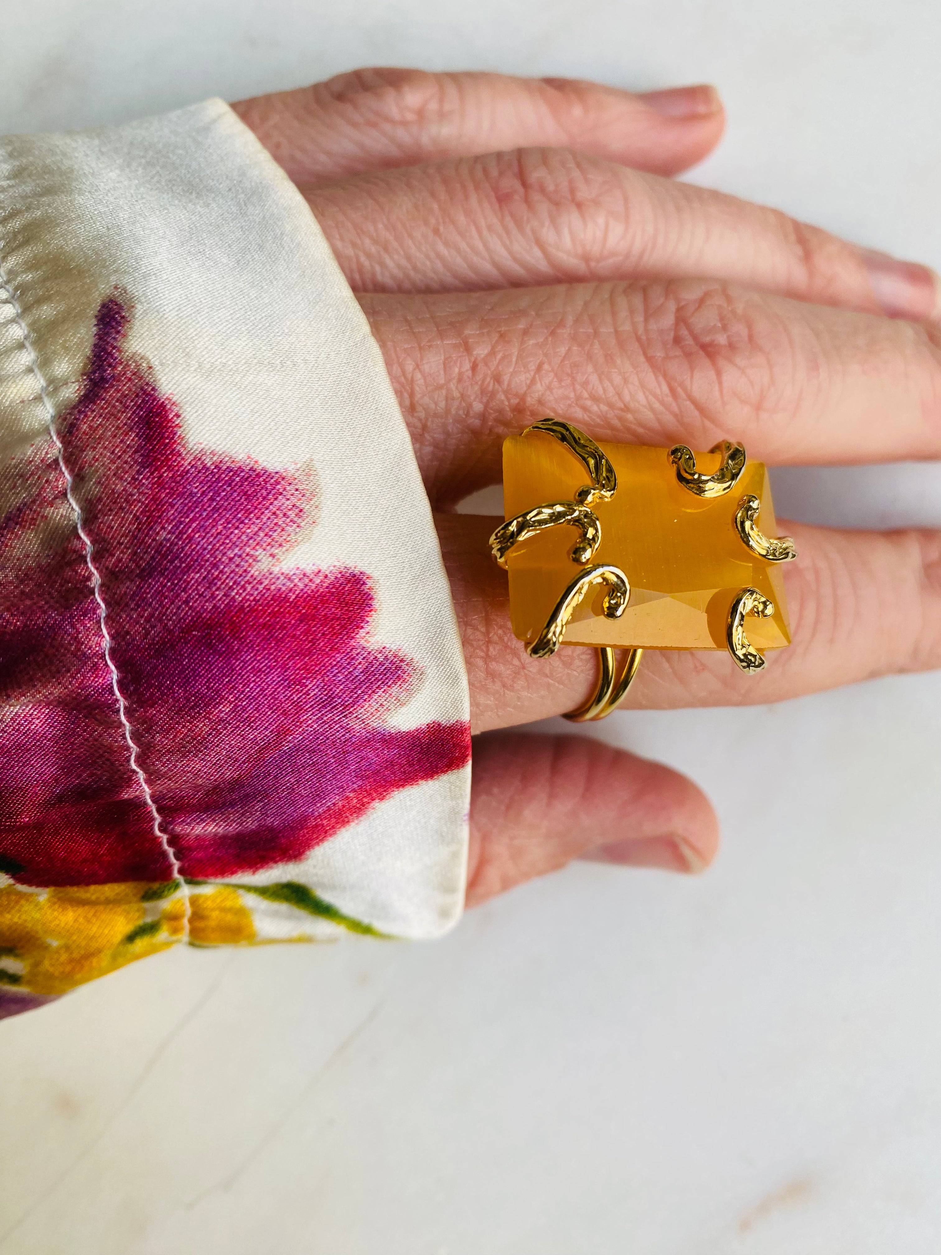 square yellow gemstone ring