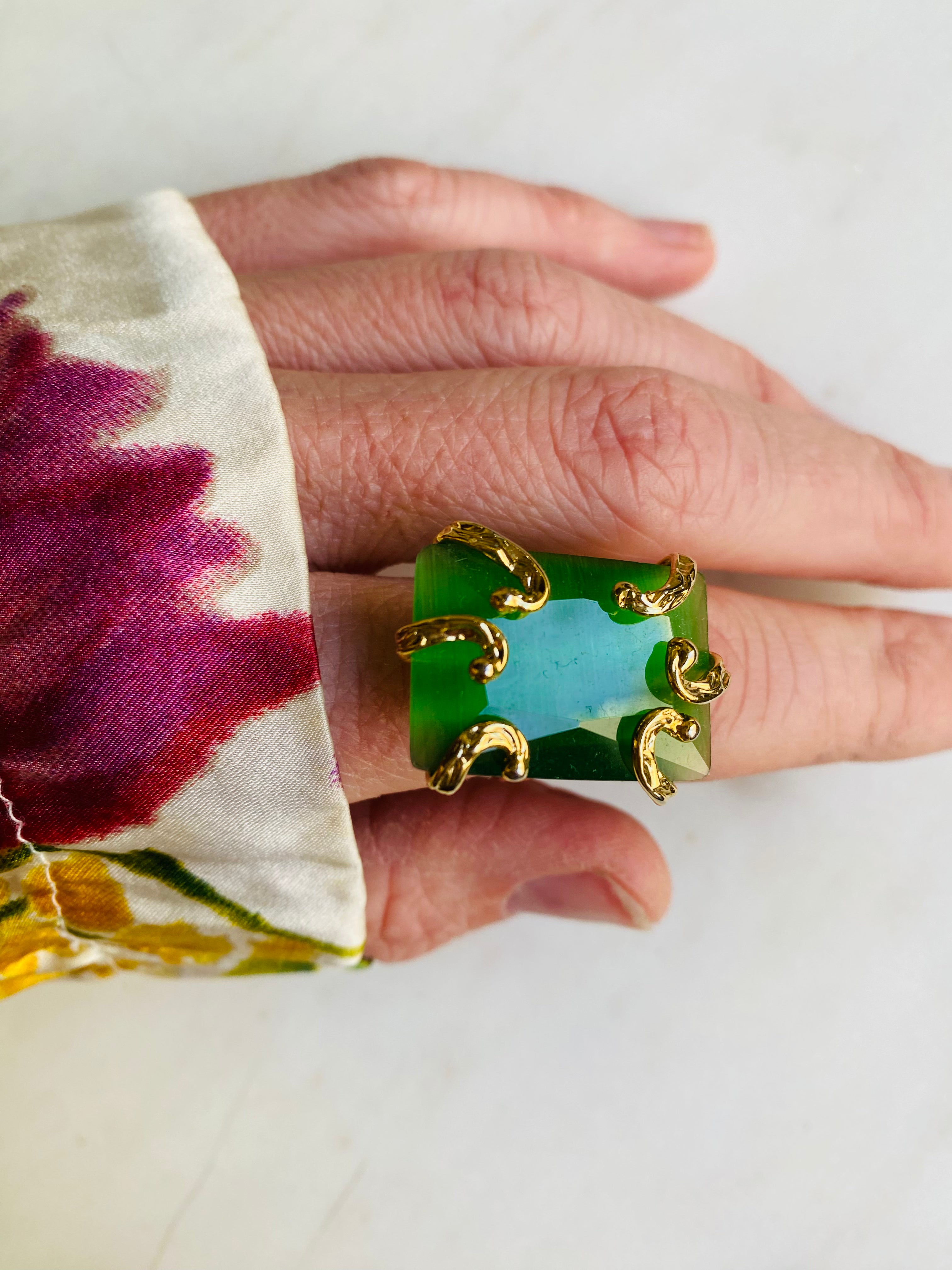 green square gemstone ring