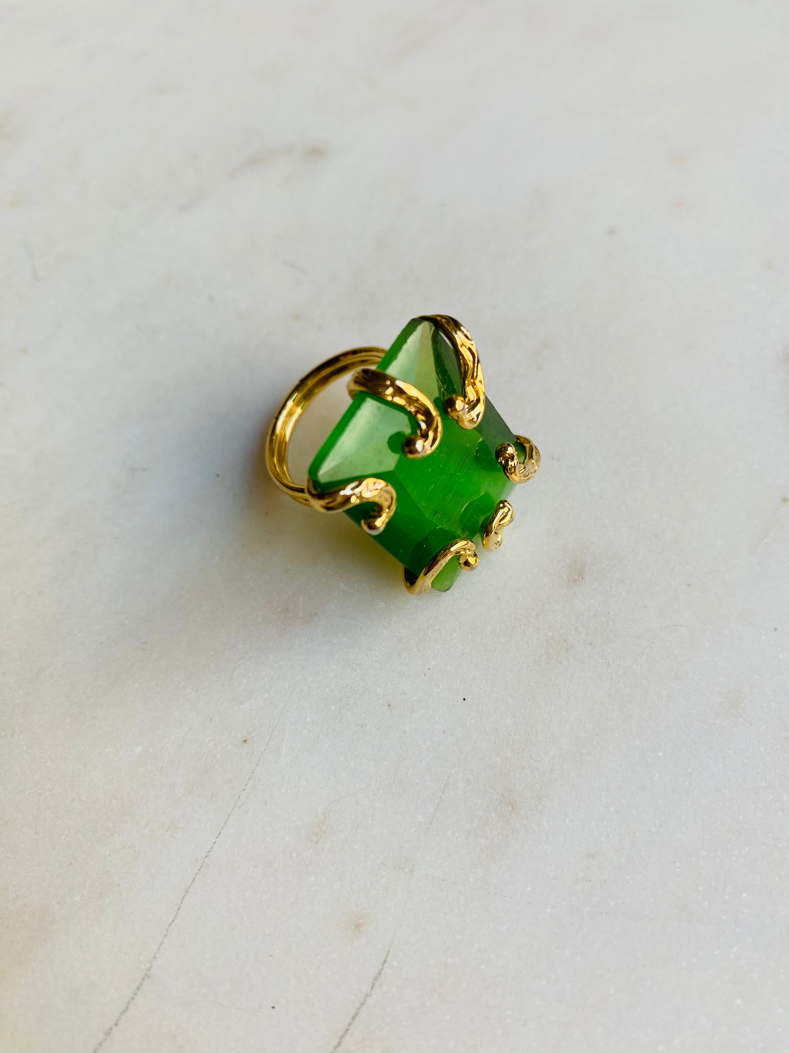green square gemstone ring