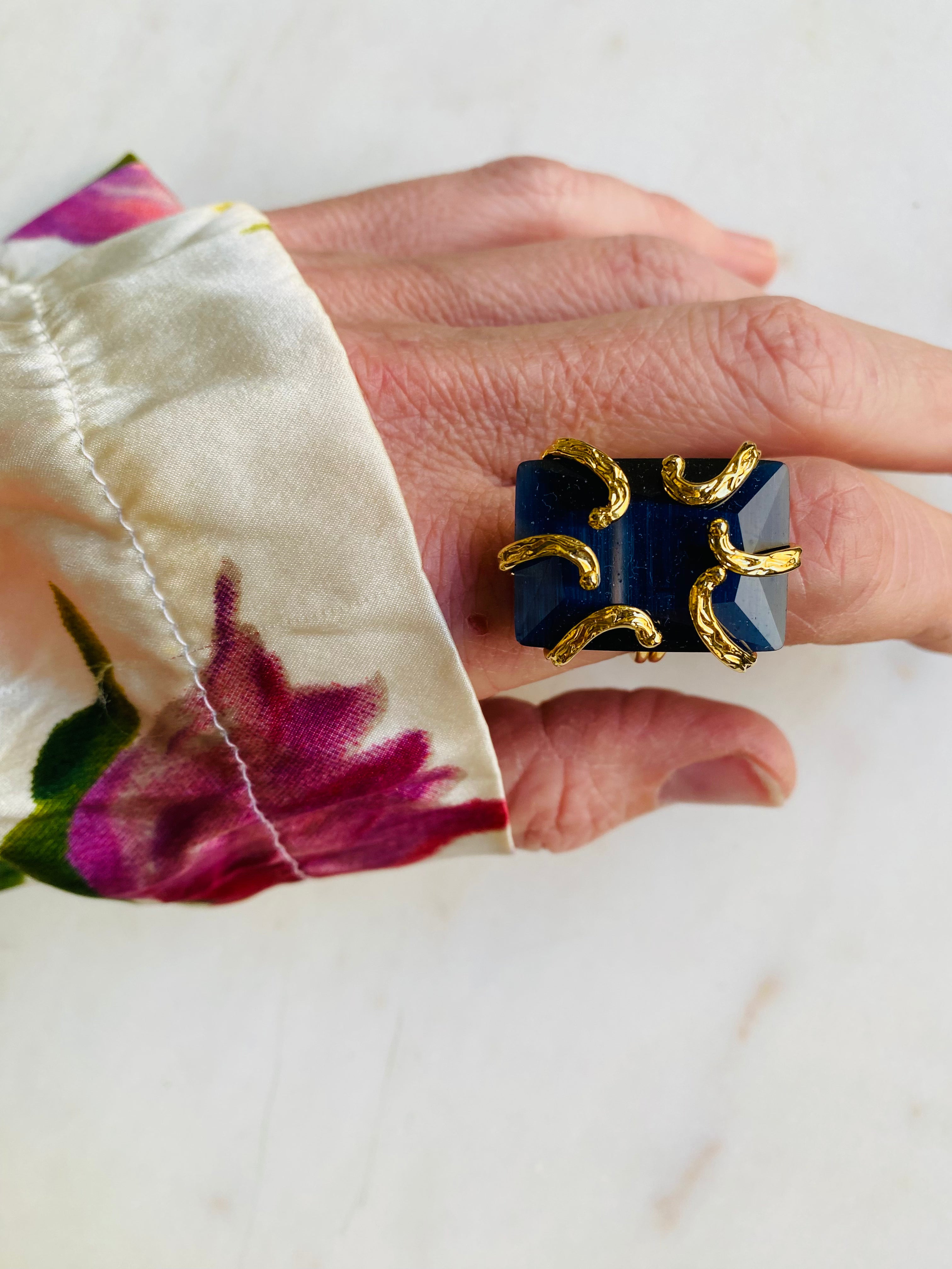 chunky night blue gemstone ring