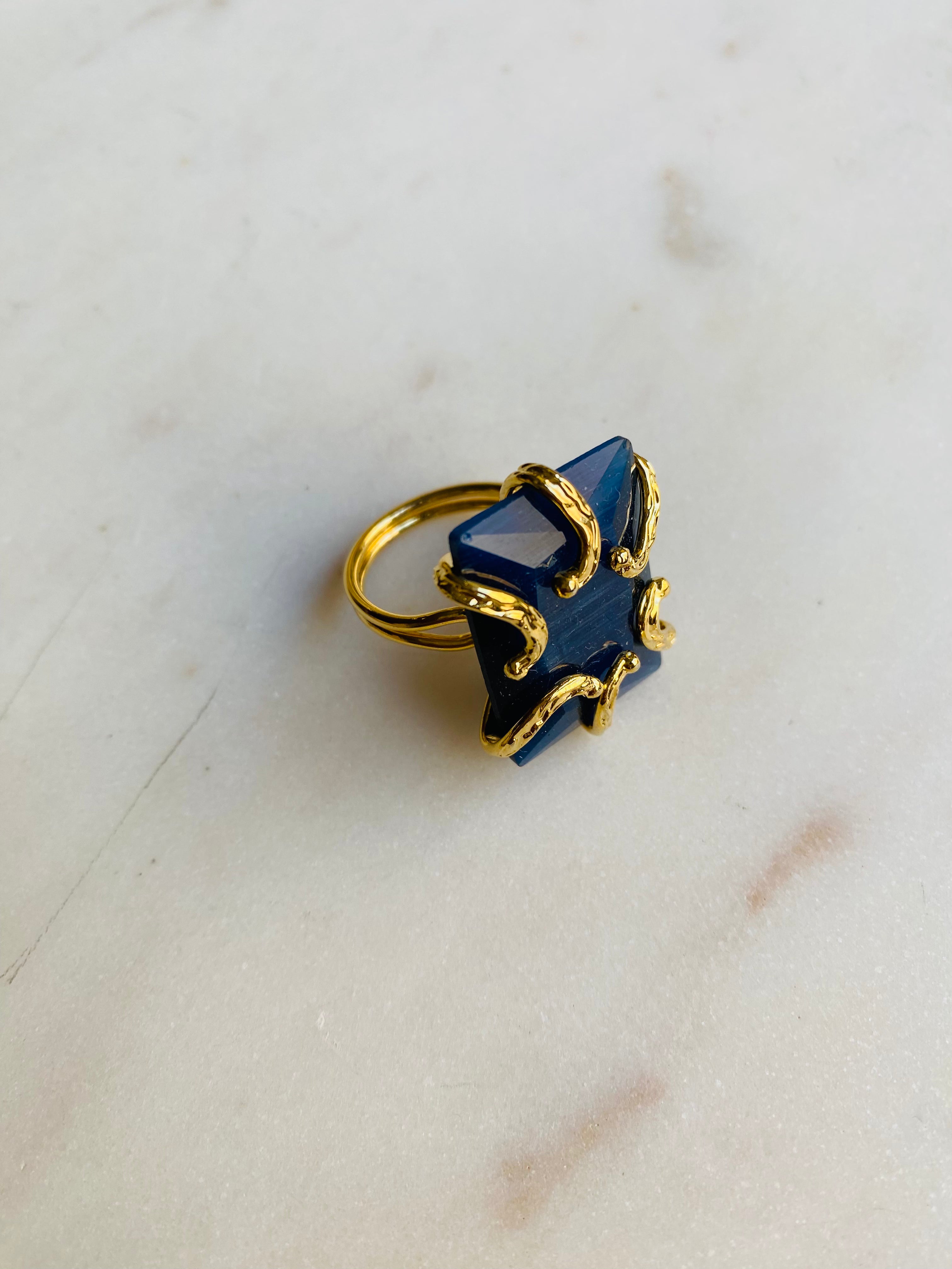 chunky night blue gemstone ring