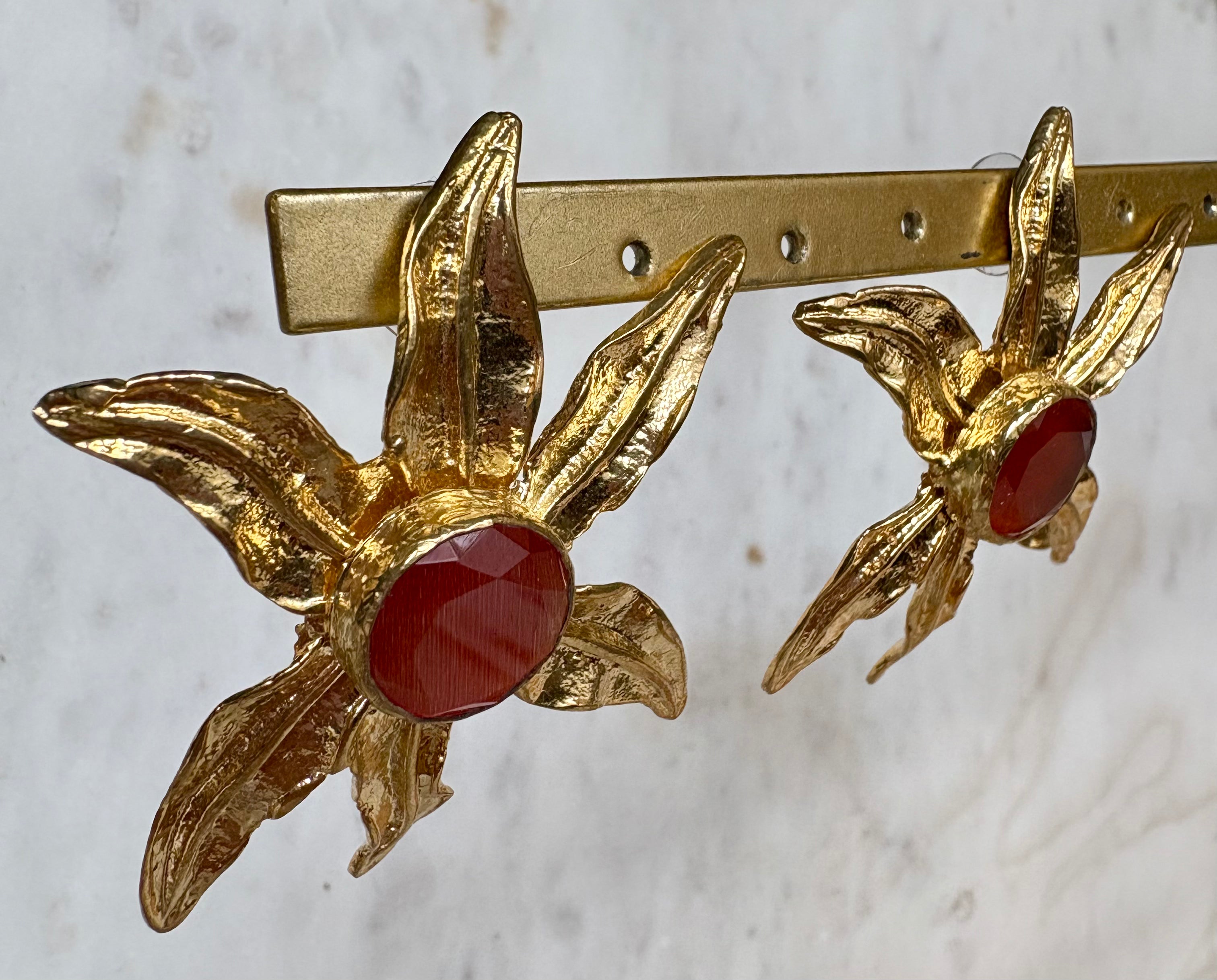 gemstone big flower earring studs
