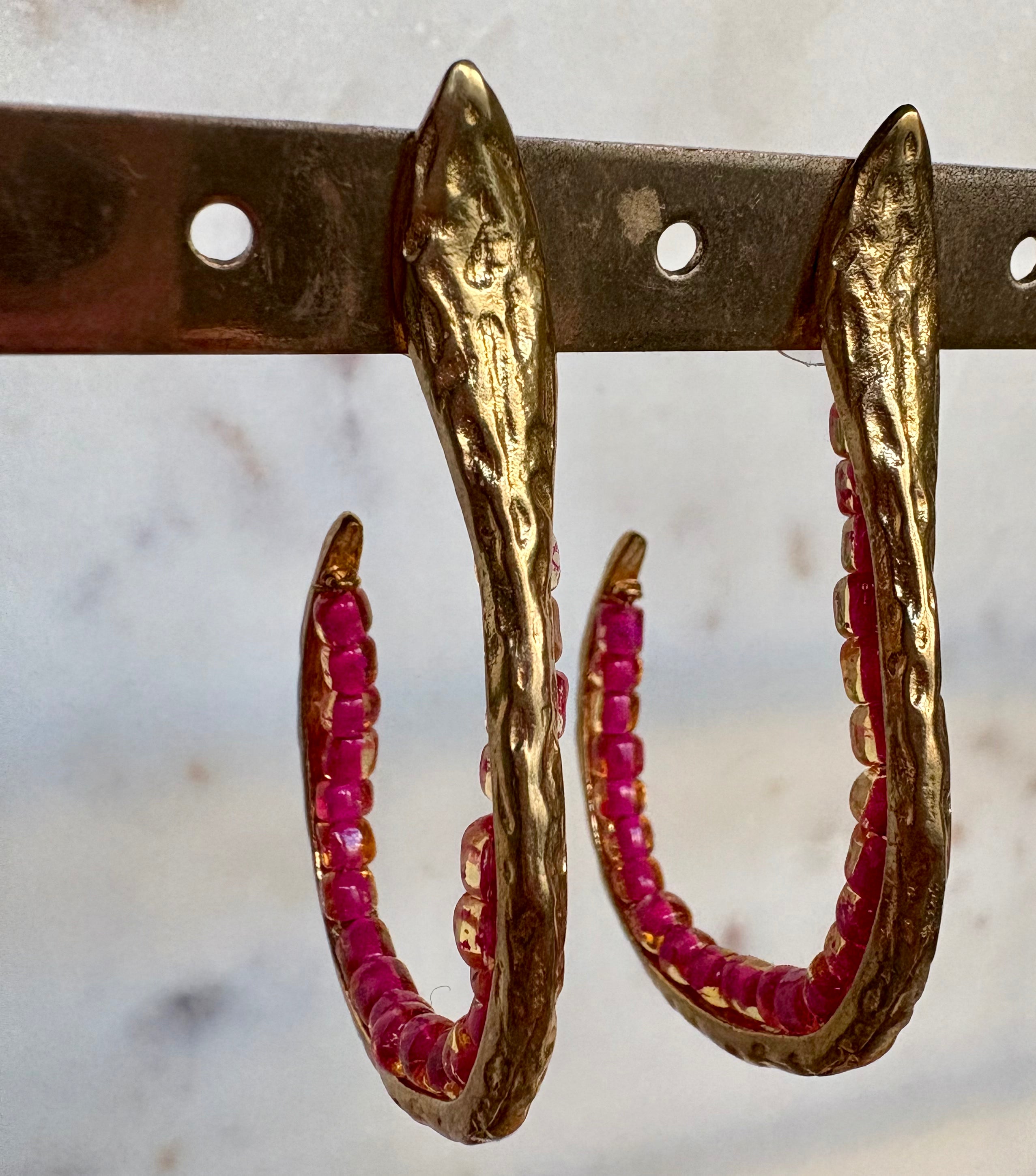 snake design bead hoop earrings