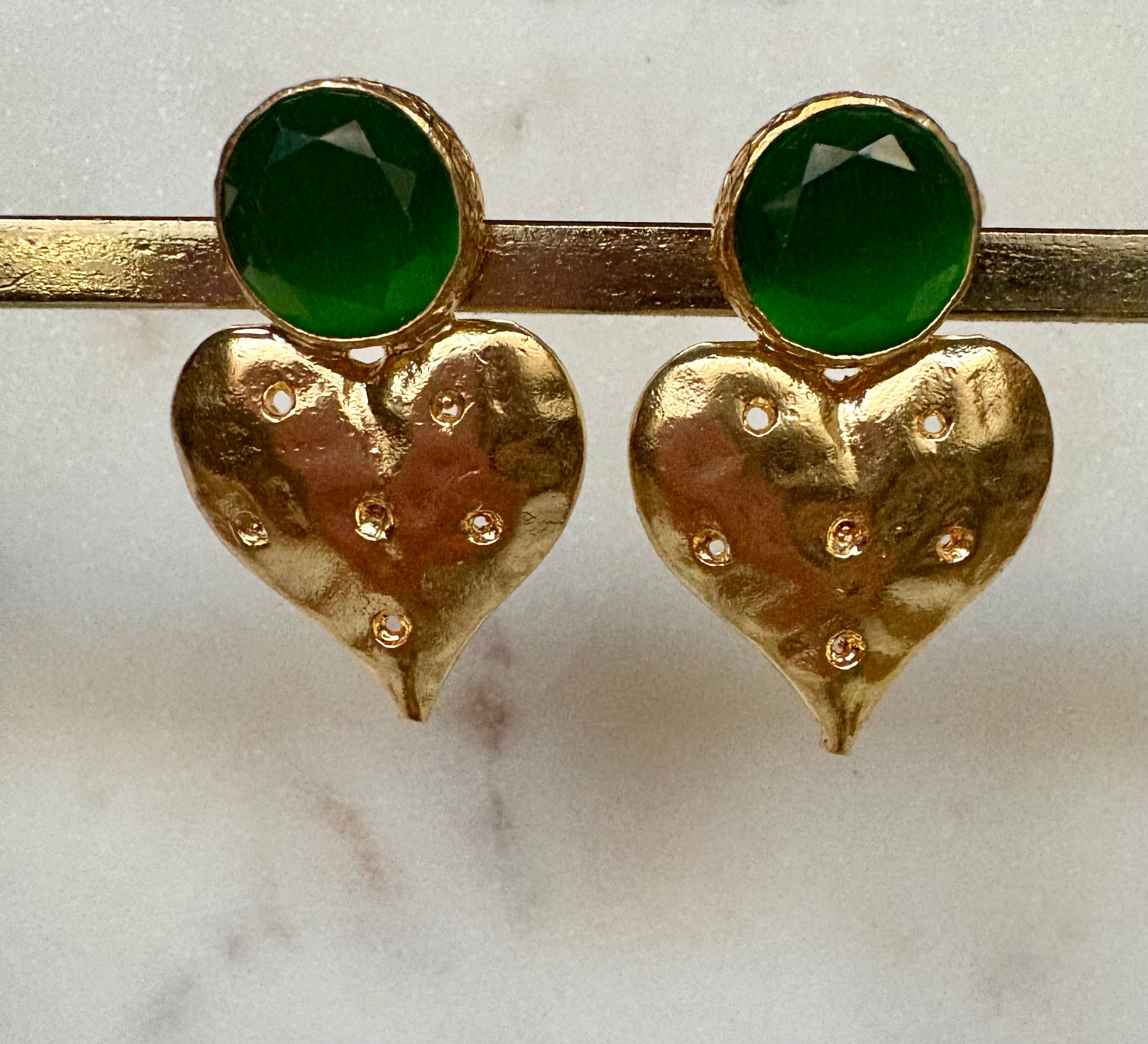 emerald green gemstone heart earring studs