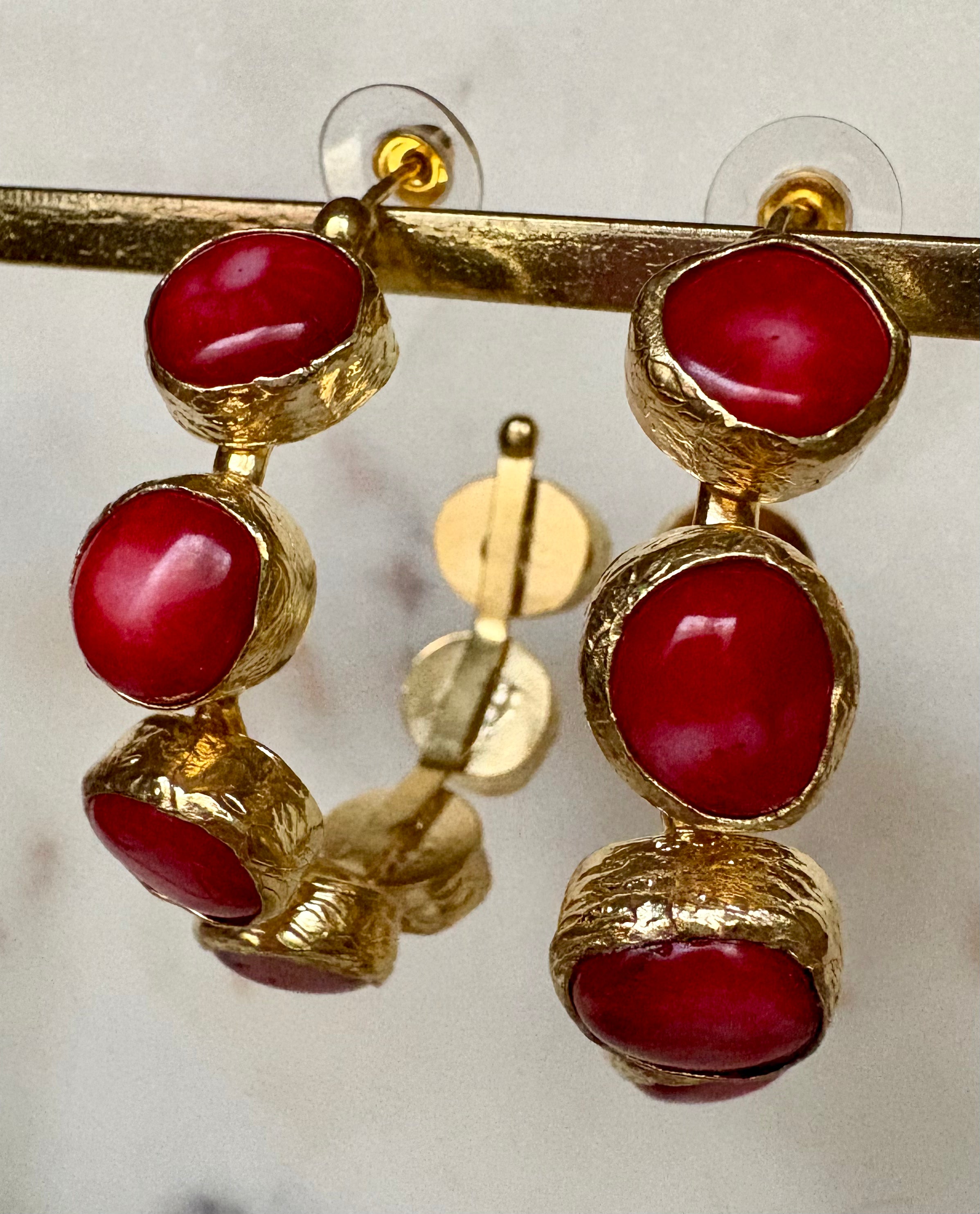 coral gemstone hoop earrings