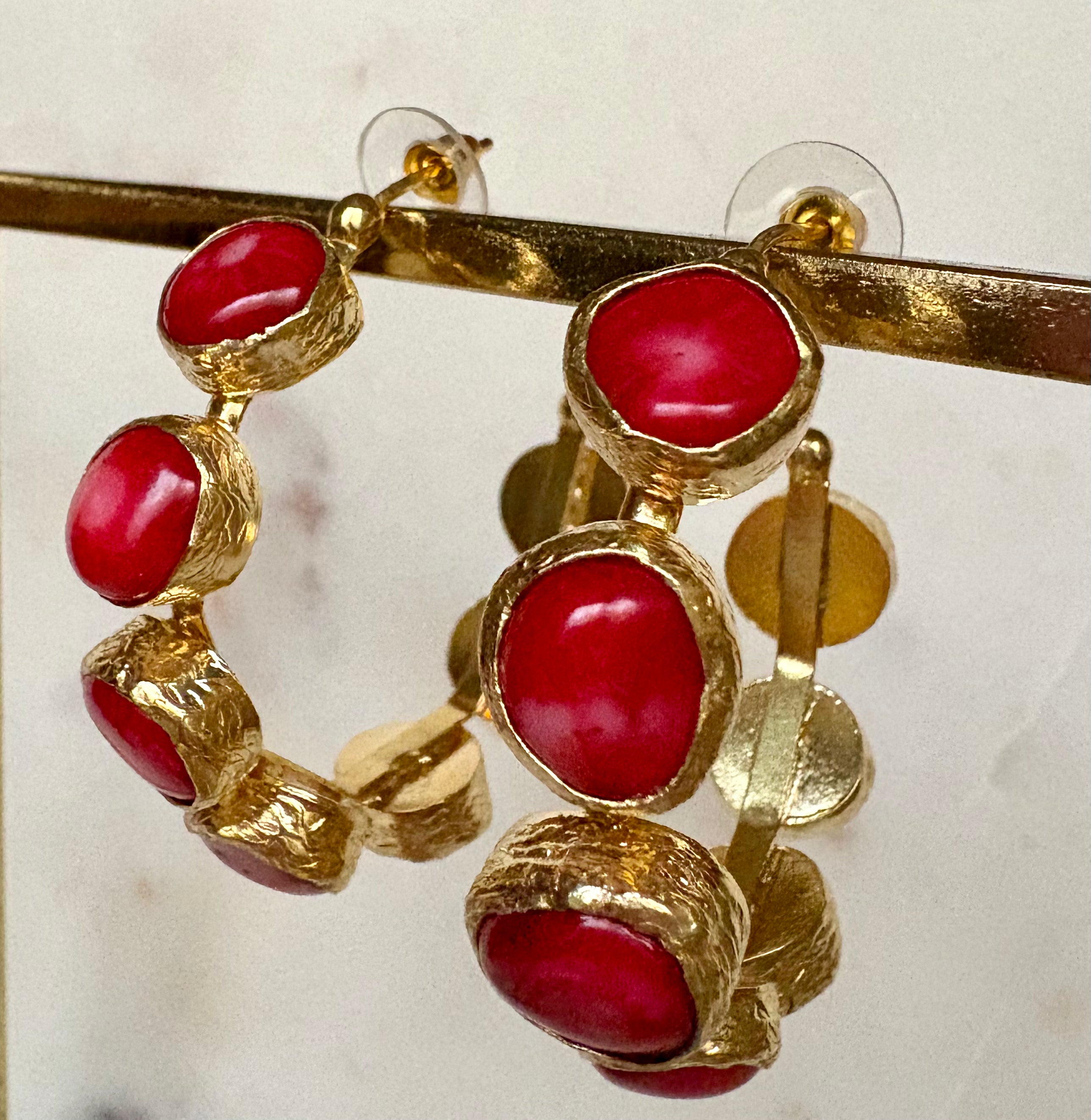 coral gemstone hoop earrings