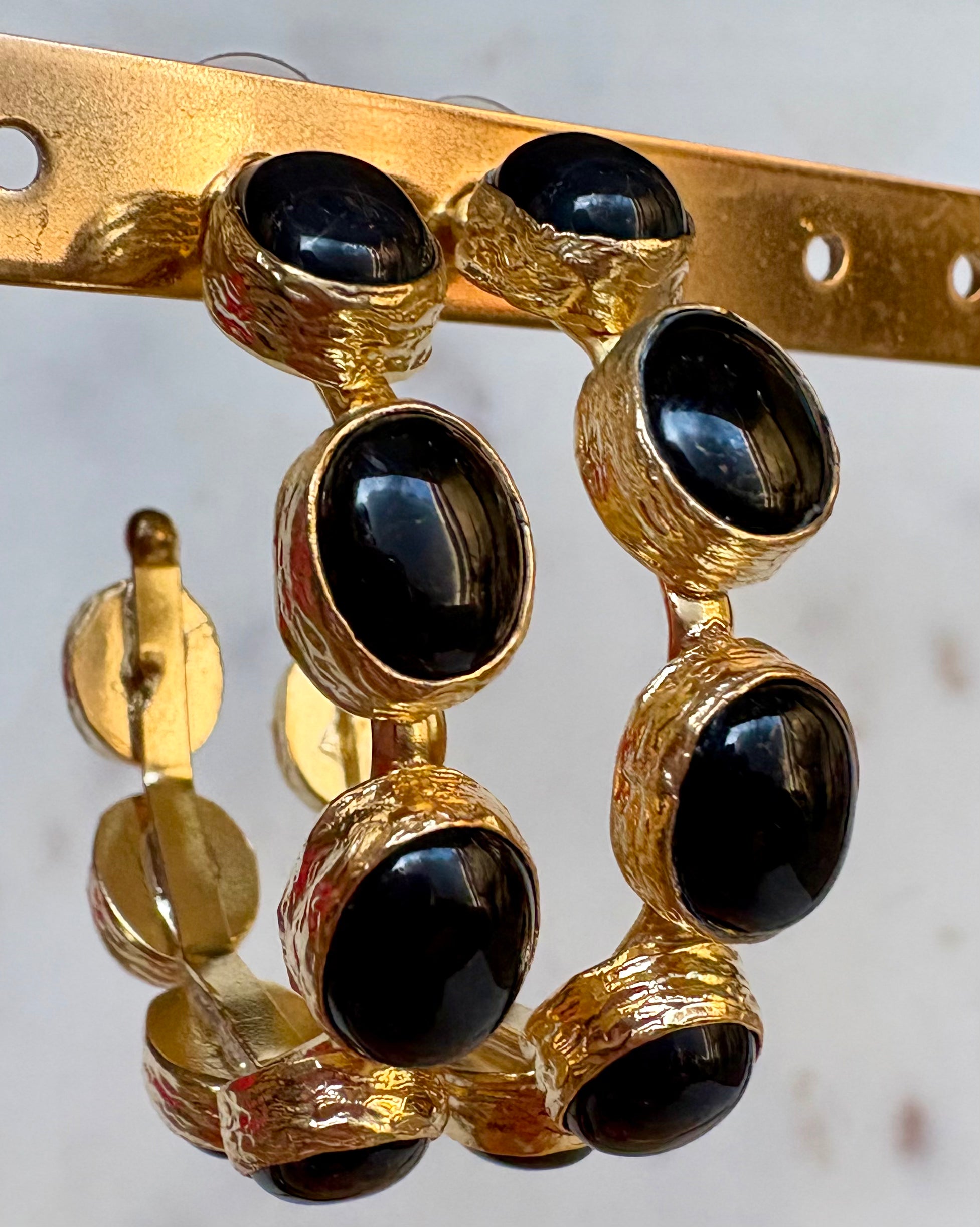 black onyx gemstone hoop earrings