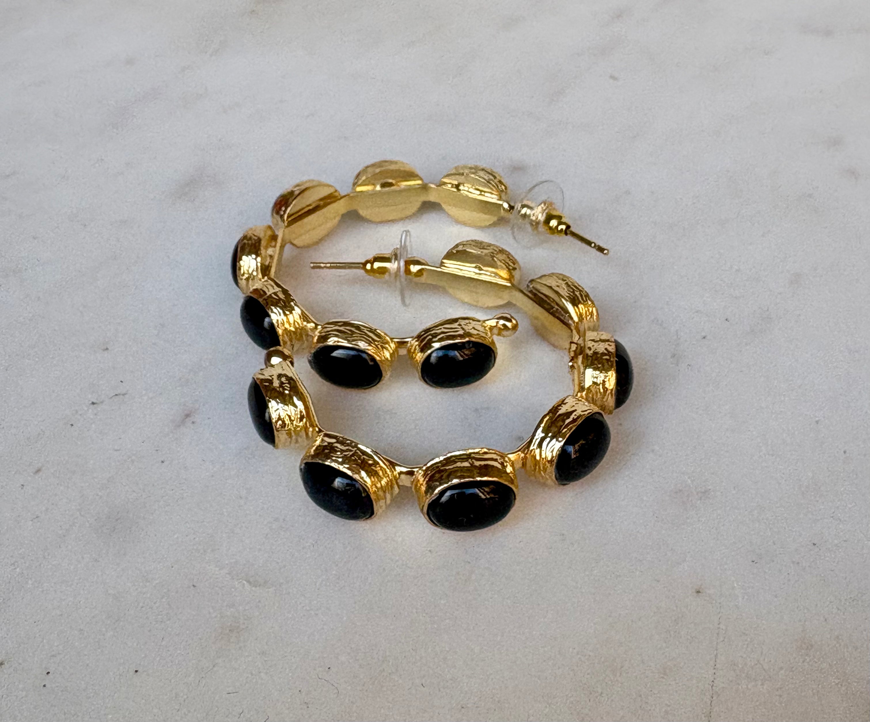 black onyx gemstone hoop earrings