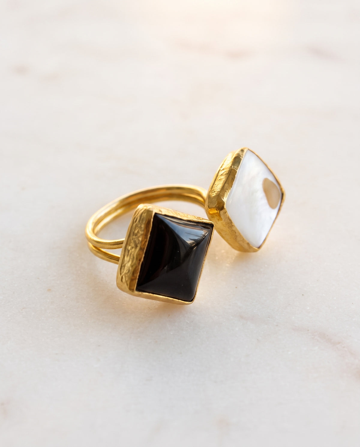 white/ black gemstone ring