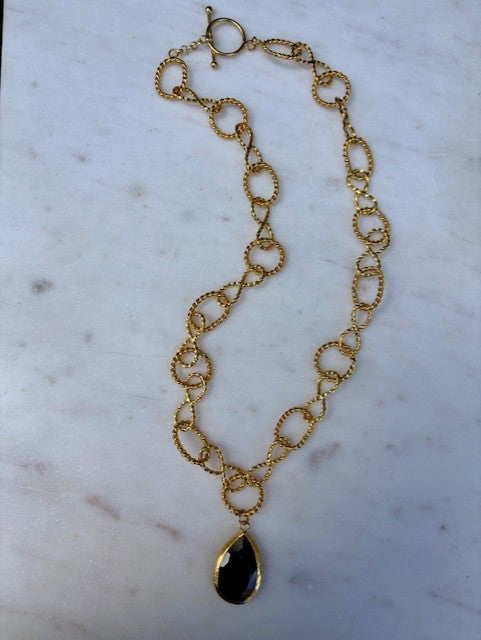 gold chain necklace green drip stone