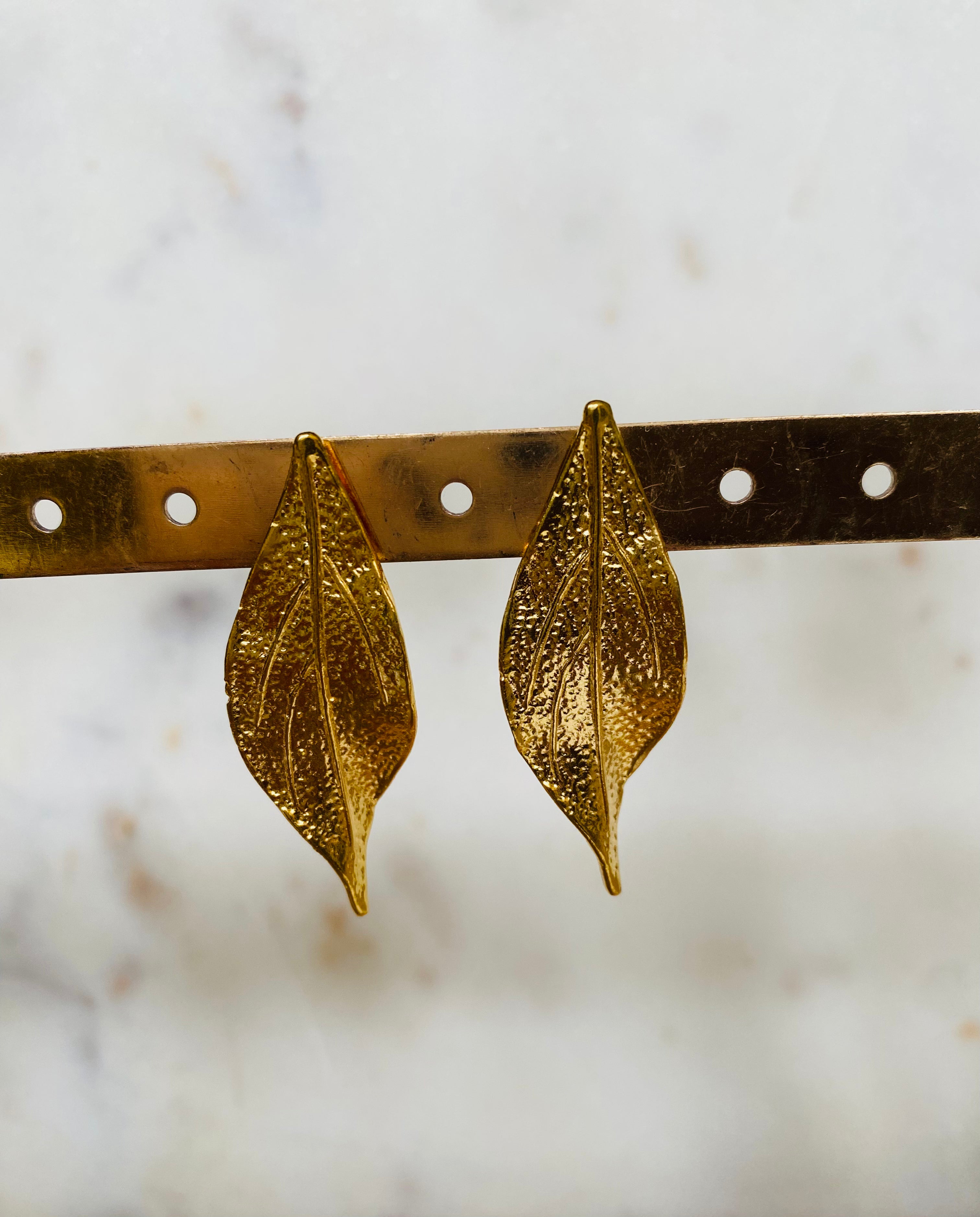 Textured Gold Leaf Stud Earrings